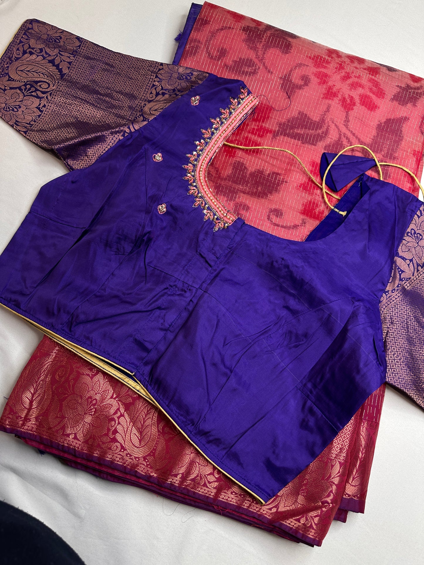 Pink Blue Kanchi Border Silk Saree