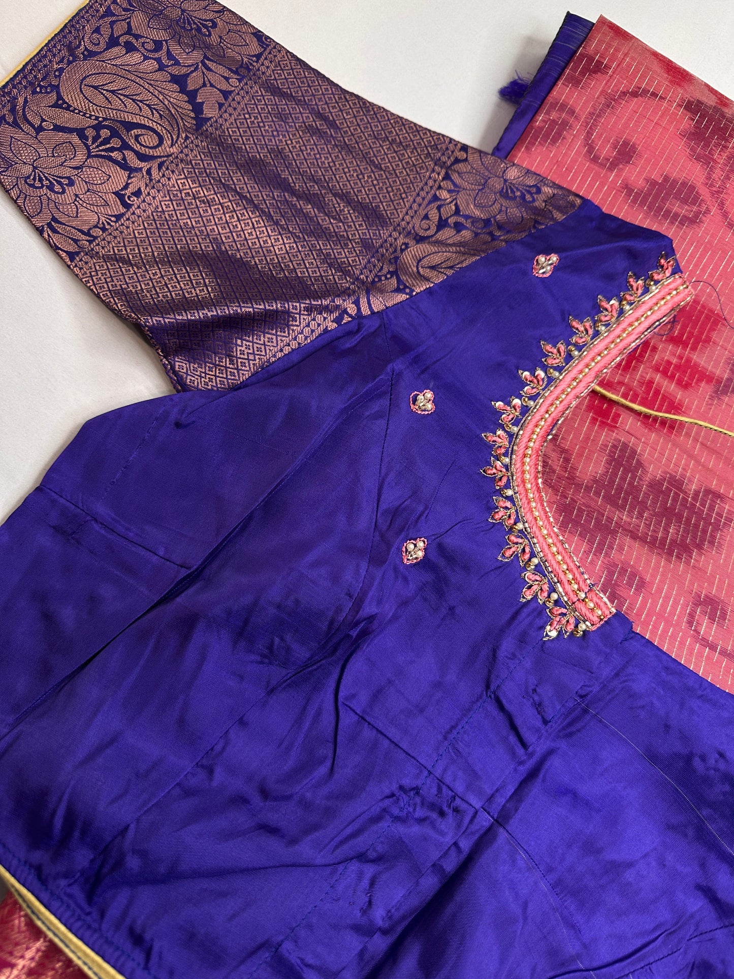 Pink Blue Kanchi Border Silk Saree