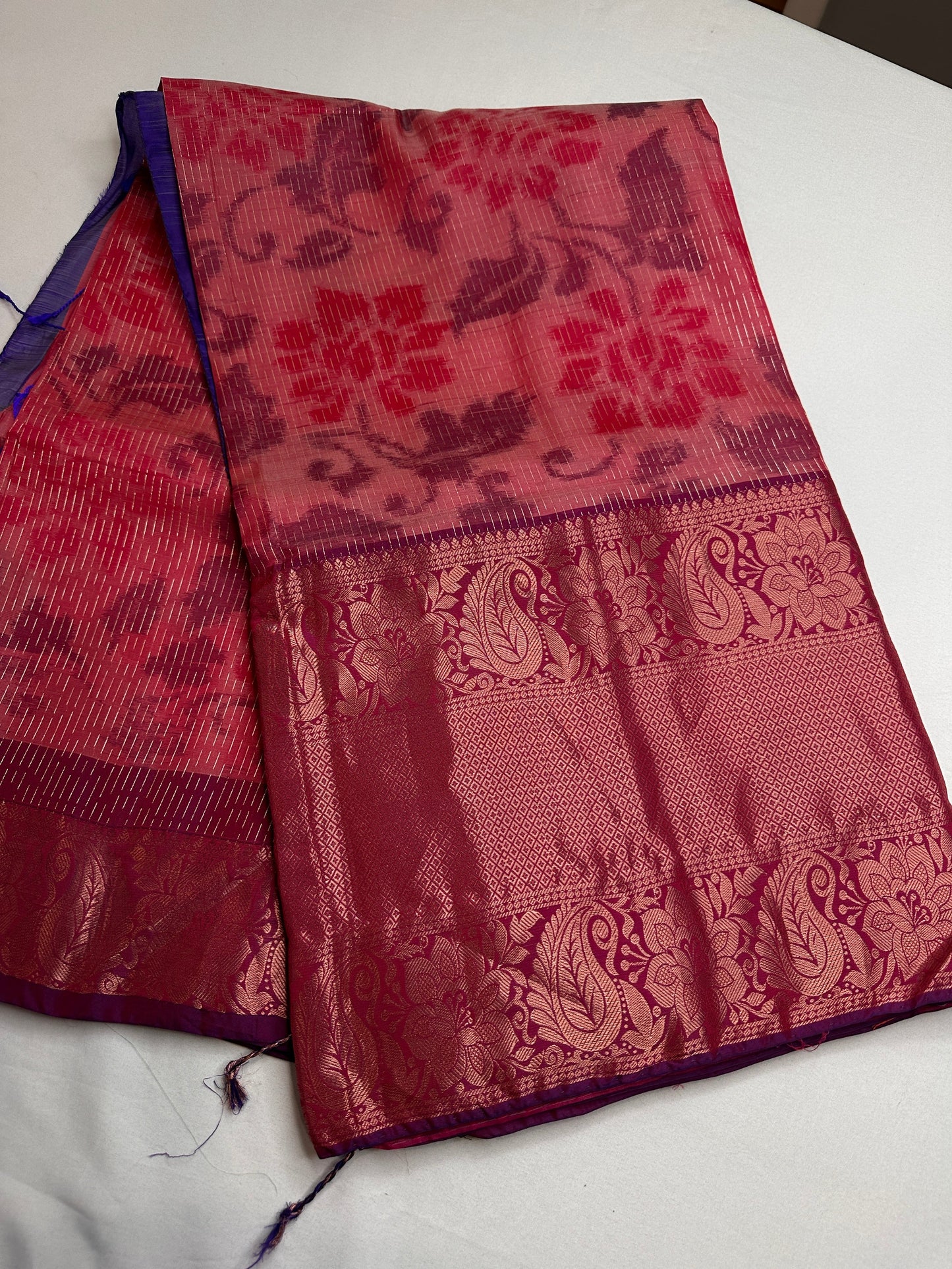 Pink Blue Kanchi Border Silk Saree