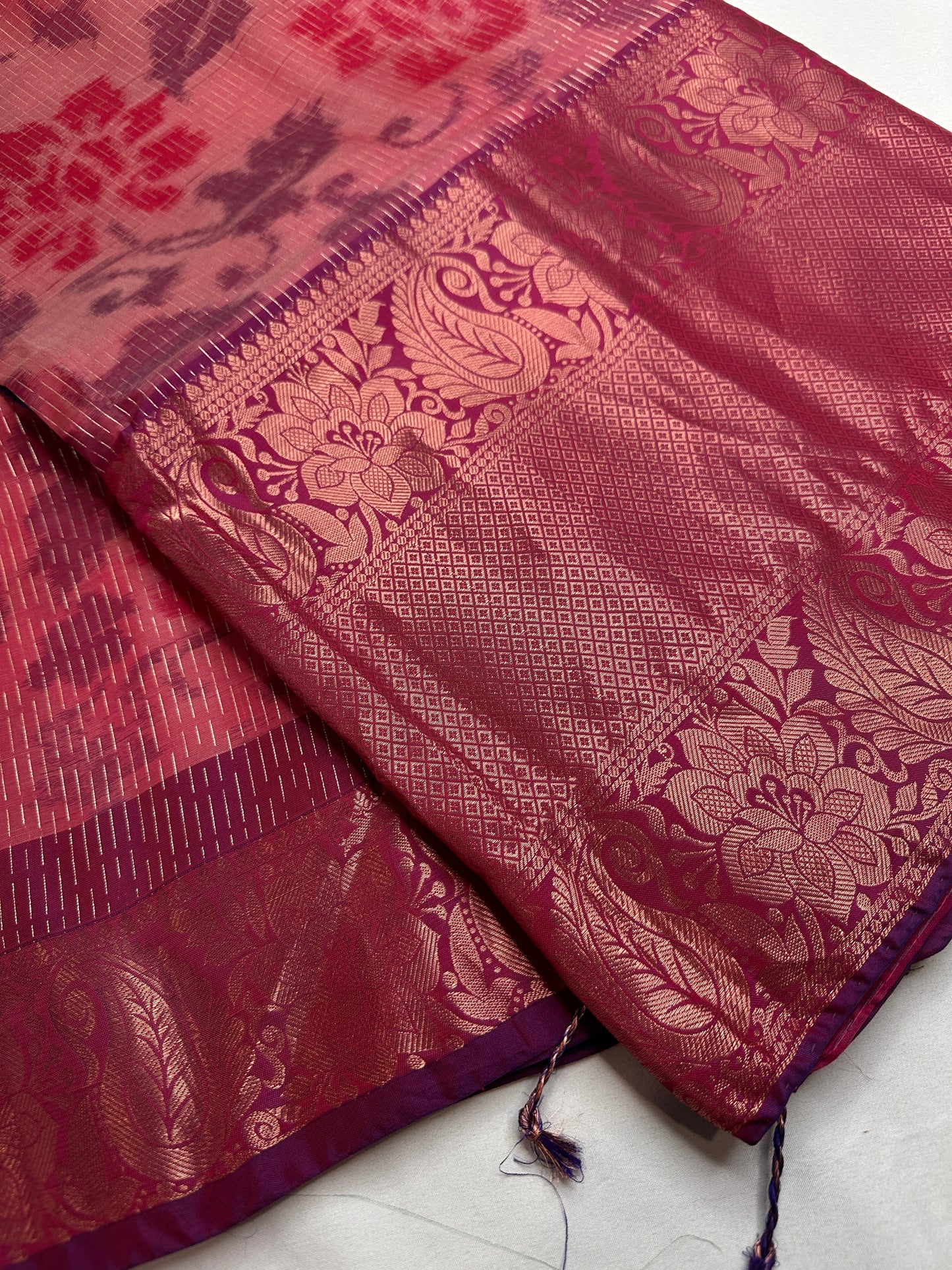 Pink Blue Kanchi Border Silk Saree
