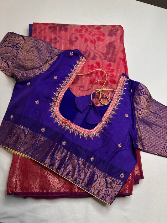 Pink Blue Kanchi Border Silk Saree