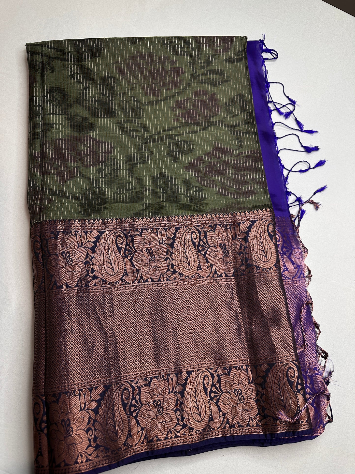 Green Blue Kanchi Border Silk Saree