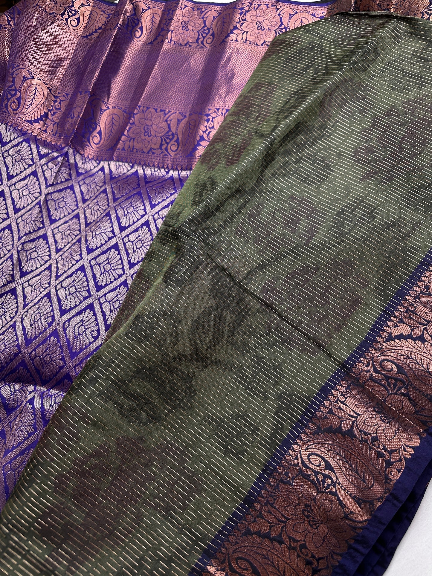 Green Blue Kanchi Border Silk Saree