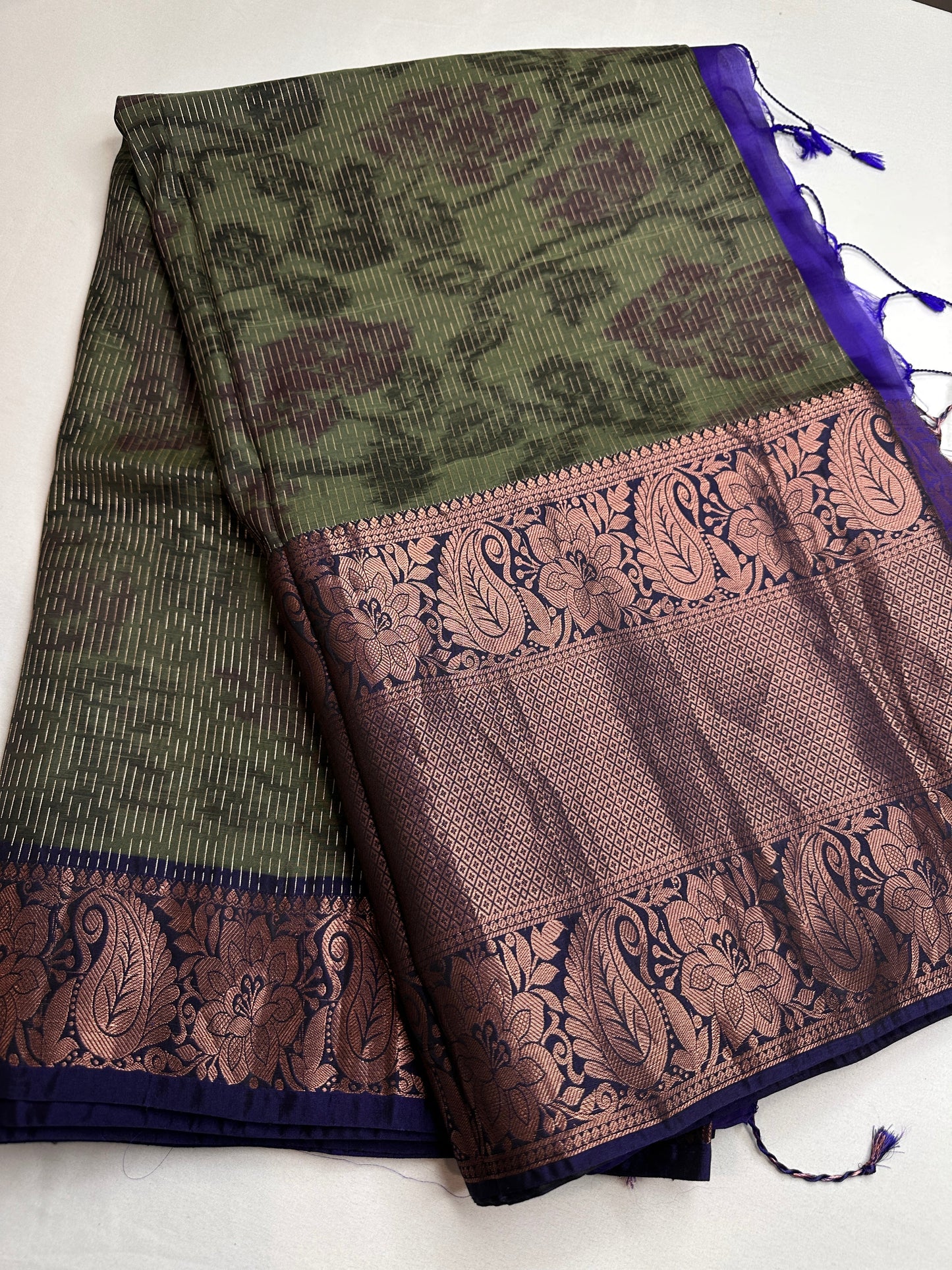 Green Blue Kanchi Border Silk Saree