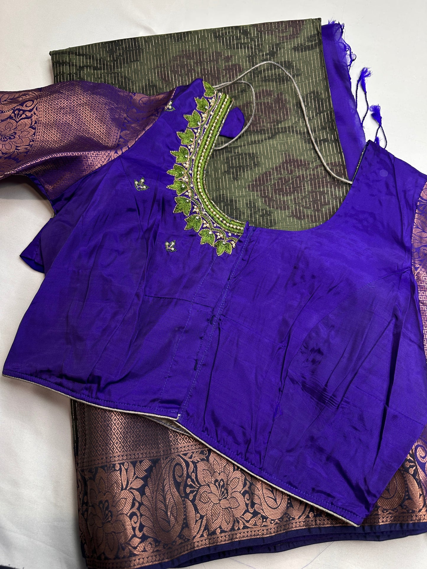 Green Blue Kanchi Border Silk Saree