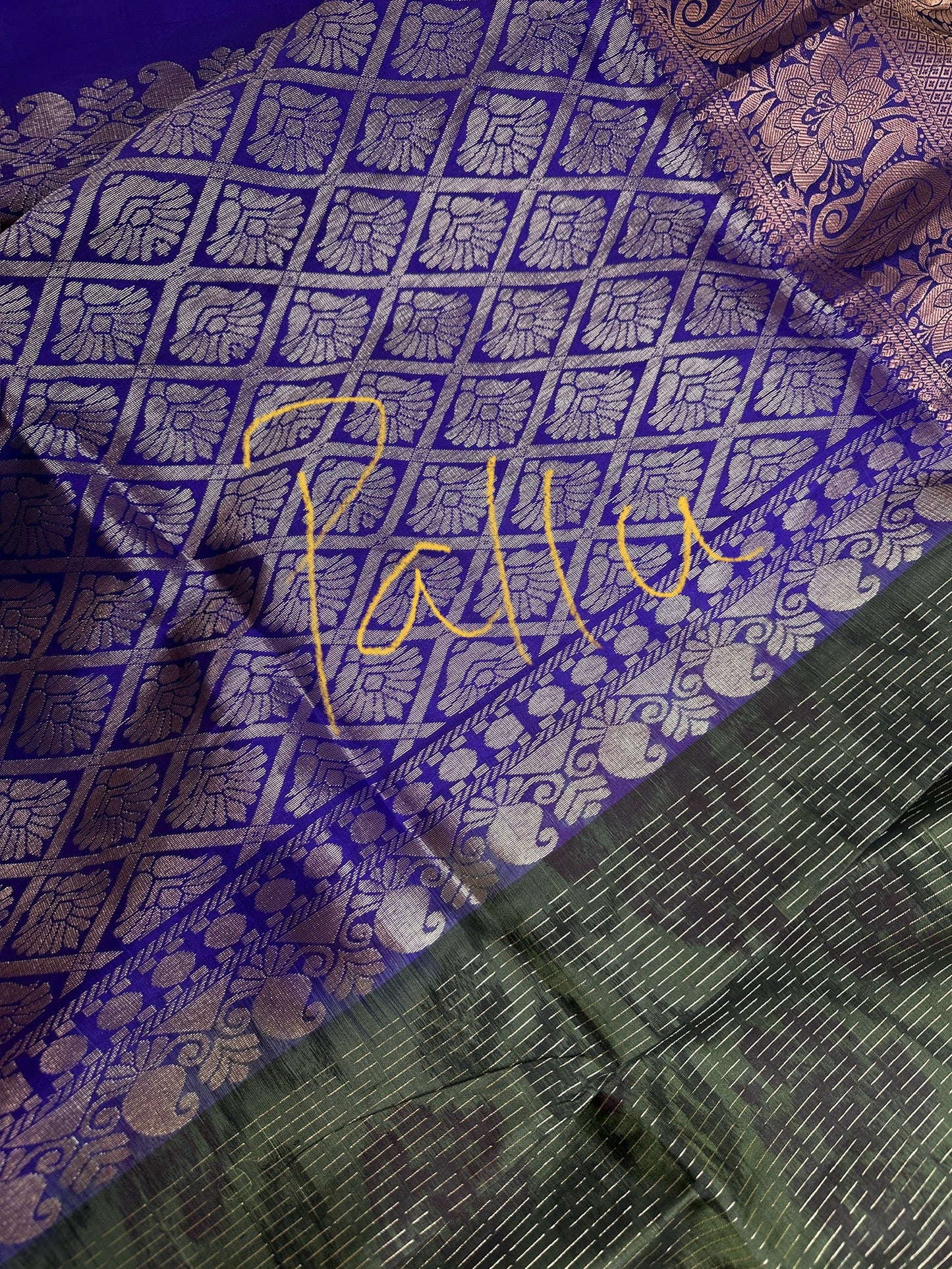 Green Blue Kanchi Border Silk Saree