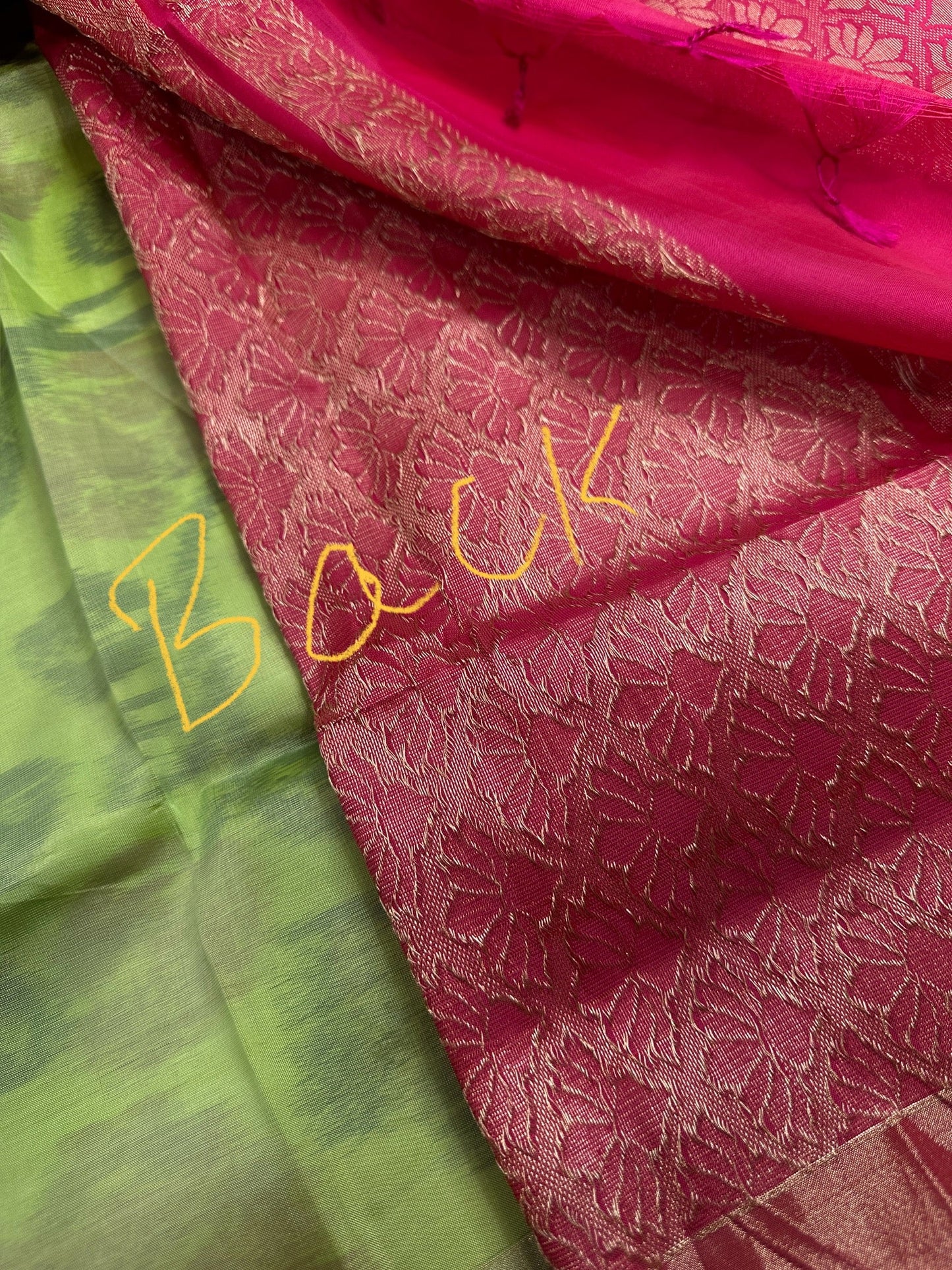 Green Pink Semi Uppada Silk Butta Saree