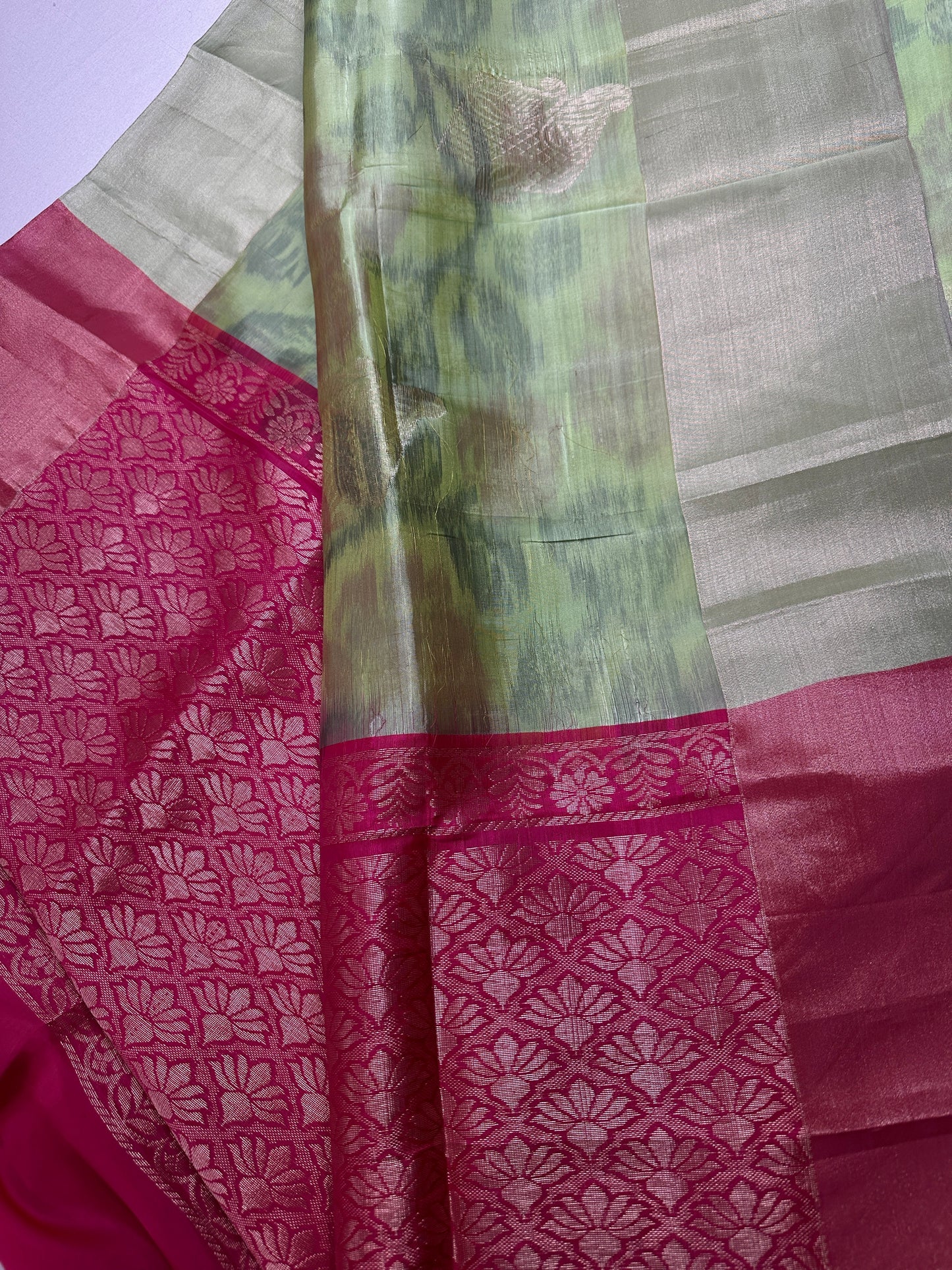Green Pink Semi Uppada Silk Butta Saree
