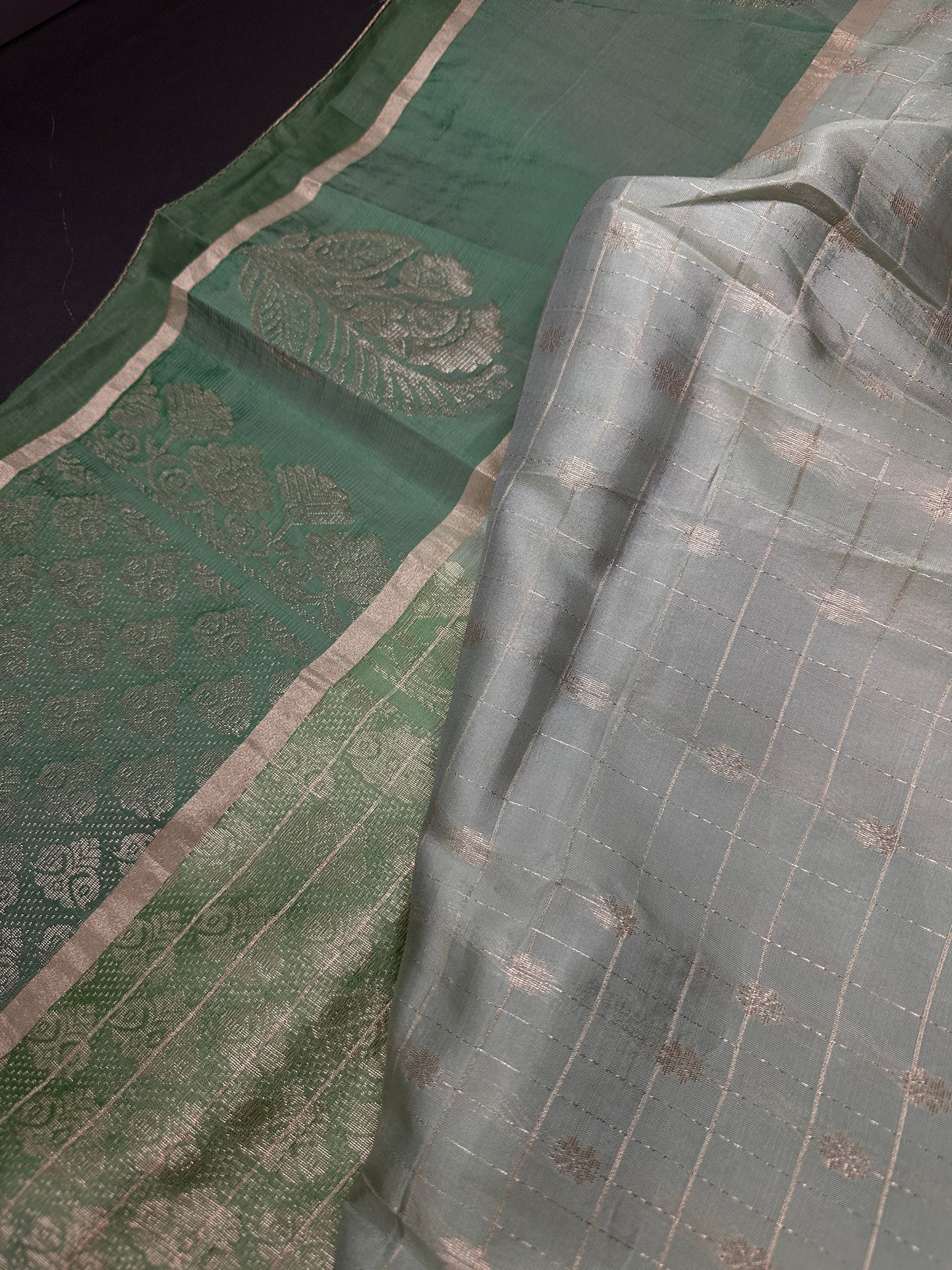 Green Semi Uppada Silk Butta Saree