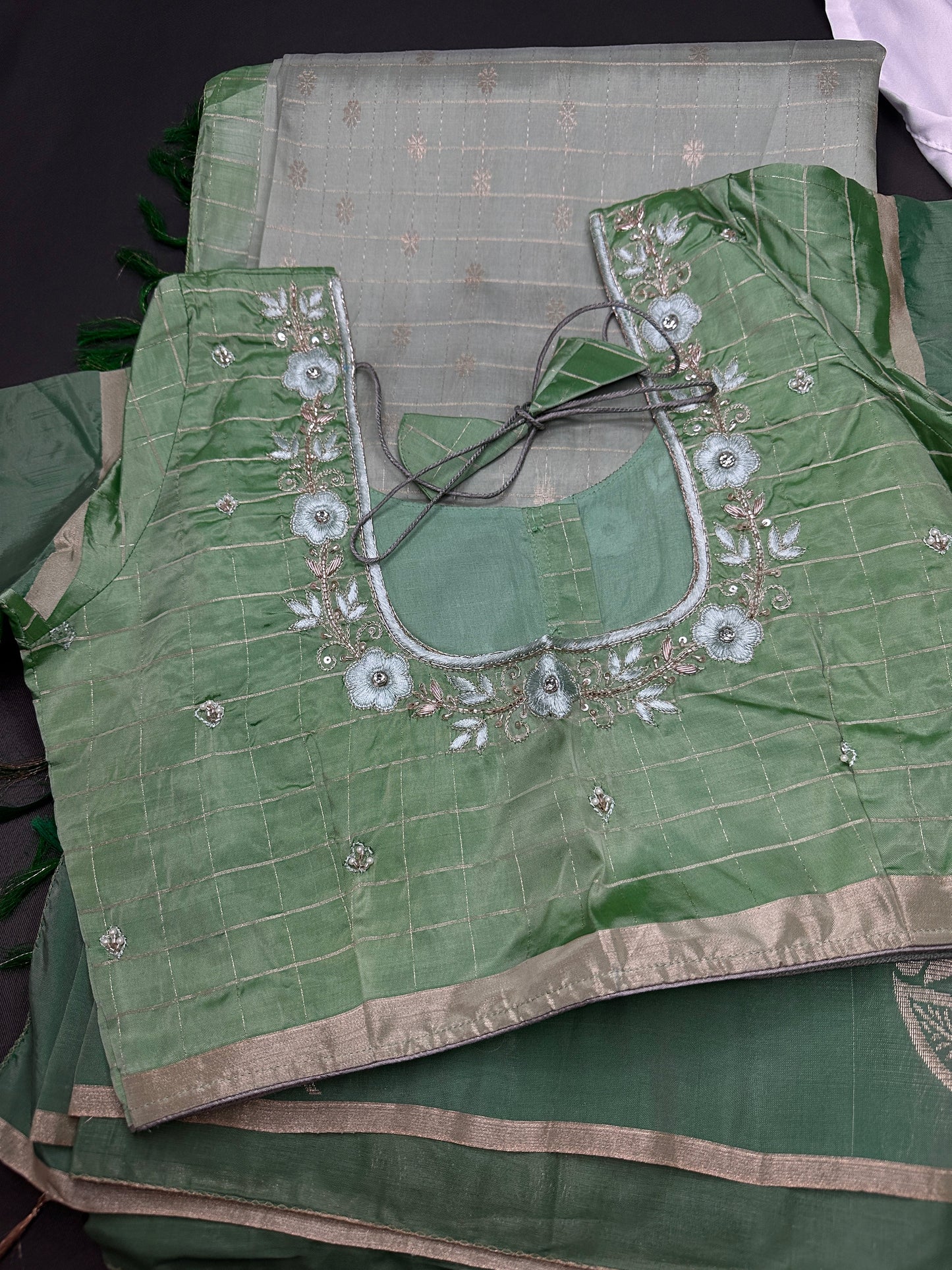 Green Semi Uppada Silk Butta Saree