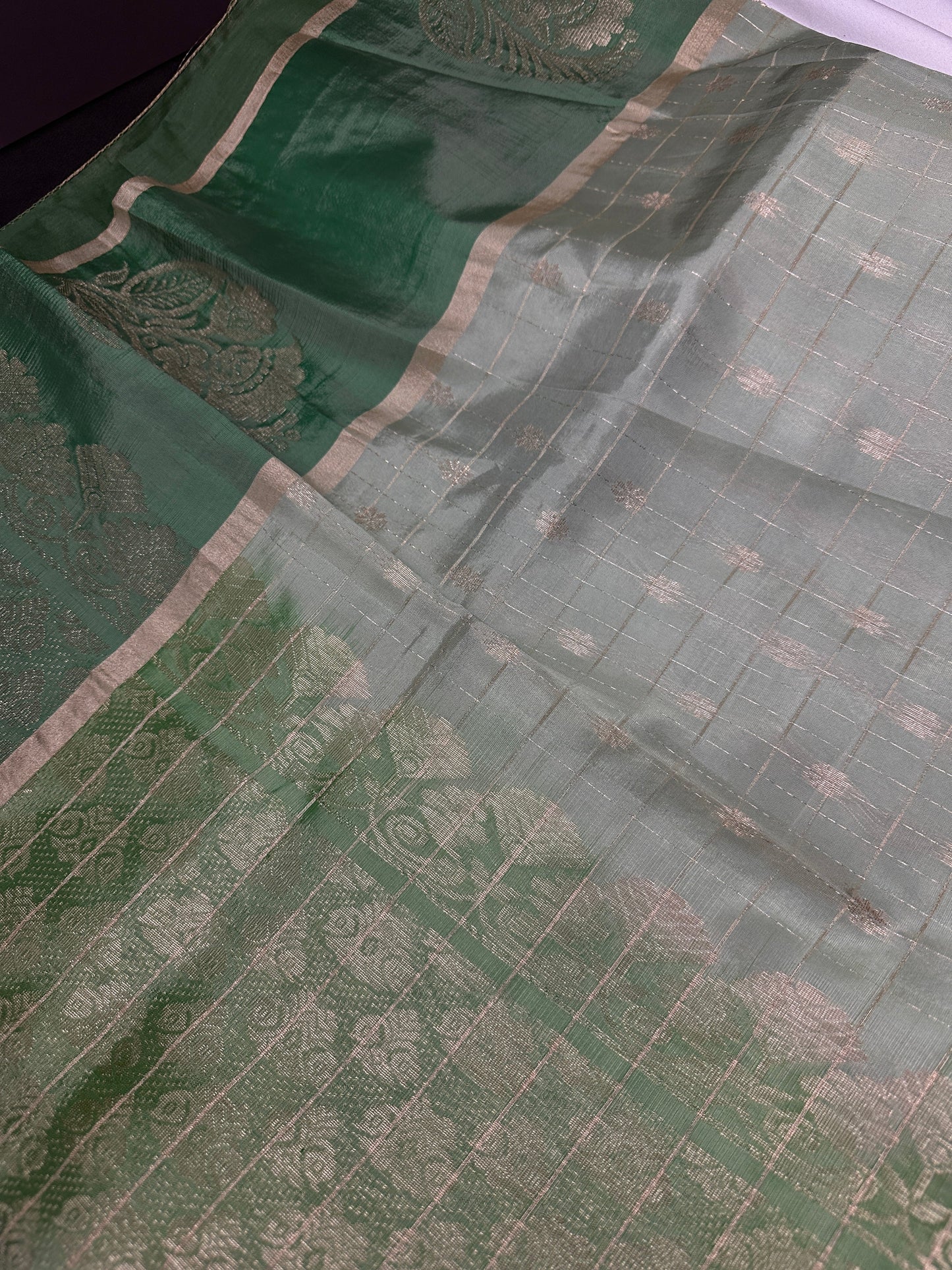 Green Semi Uppada Silk Butta Saree