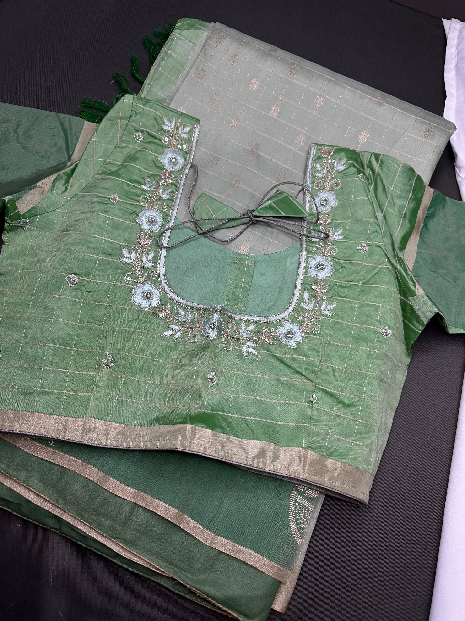 Green Semi Uppada Silk Butta Saree