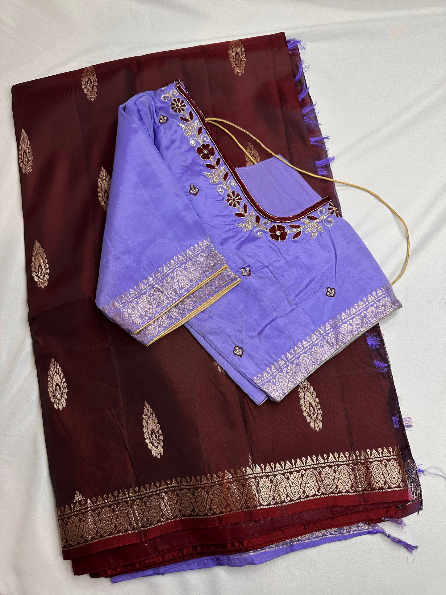 Small Border Uppada Silk Brown Purple Saree