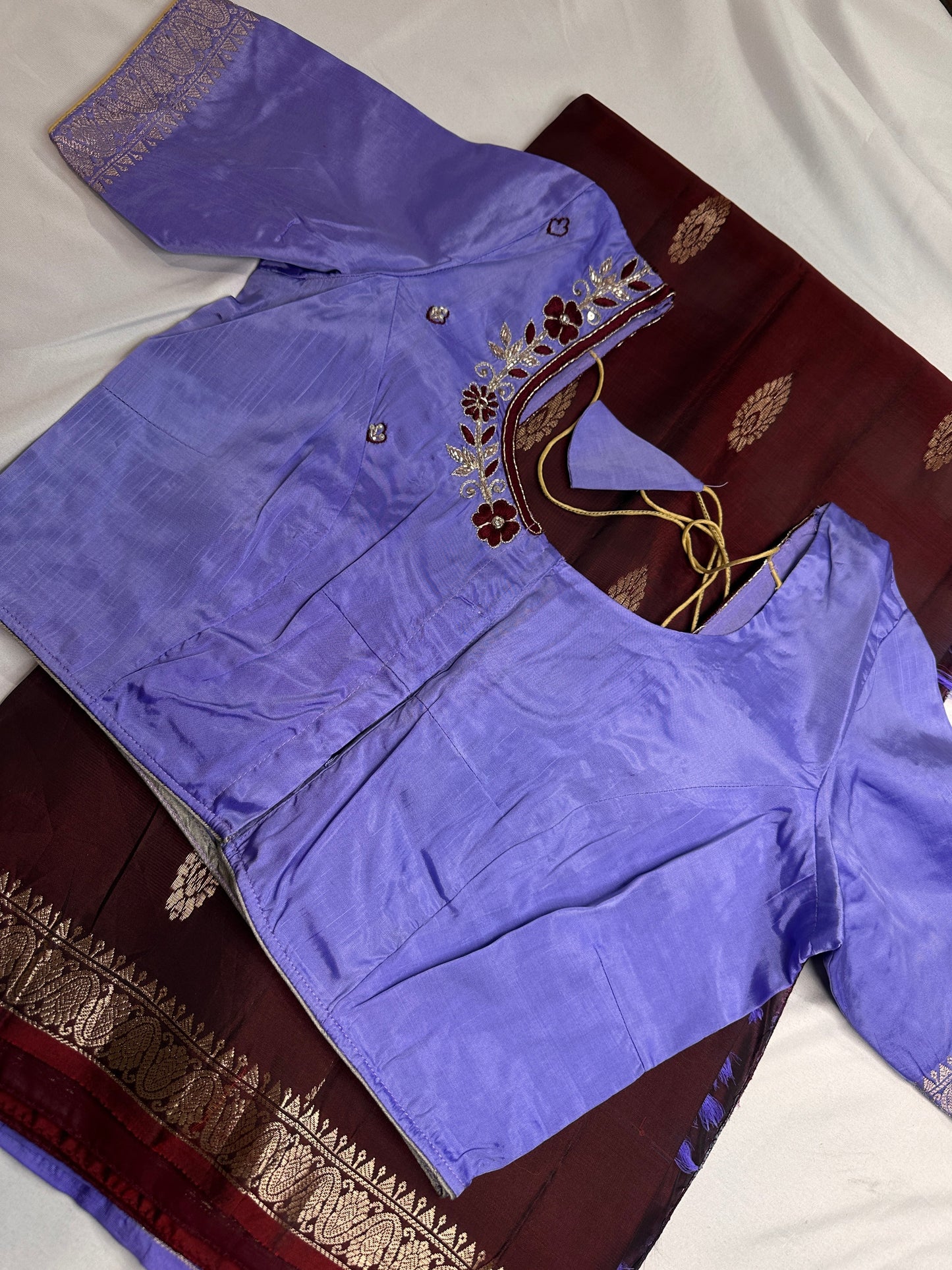 Small Border Uppada Silk Brown Purple Saree