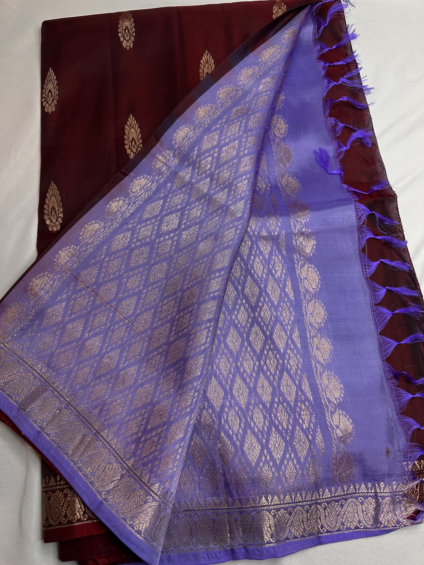 Small Border Uppada Silk Brown Purple Saree