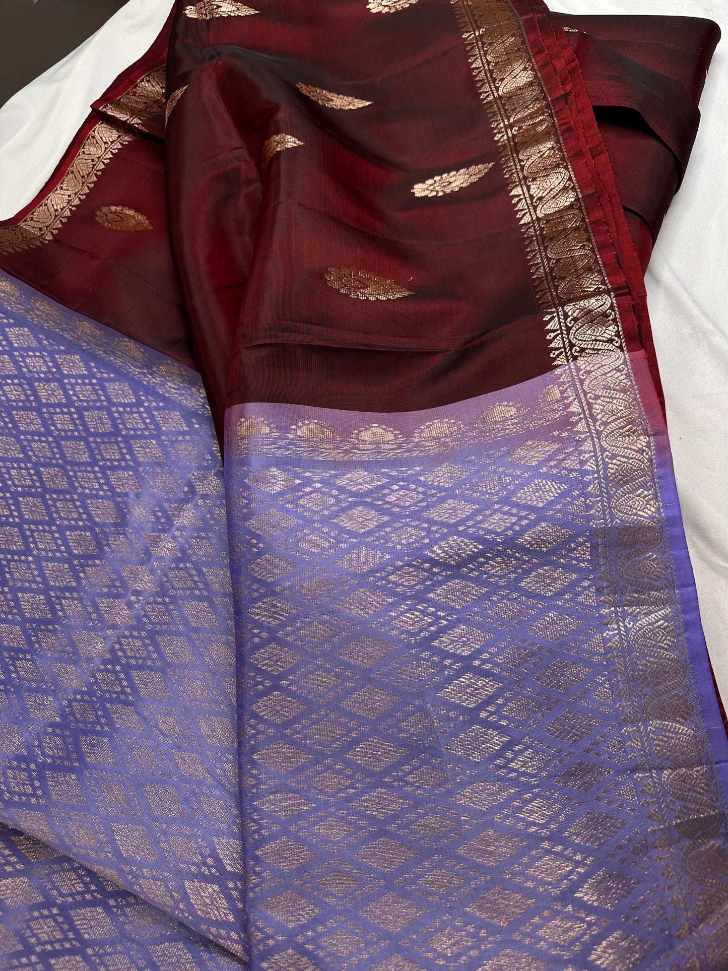 Small Border Uppada Silk Brown Purple Saree
