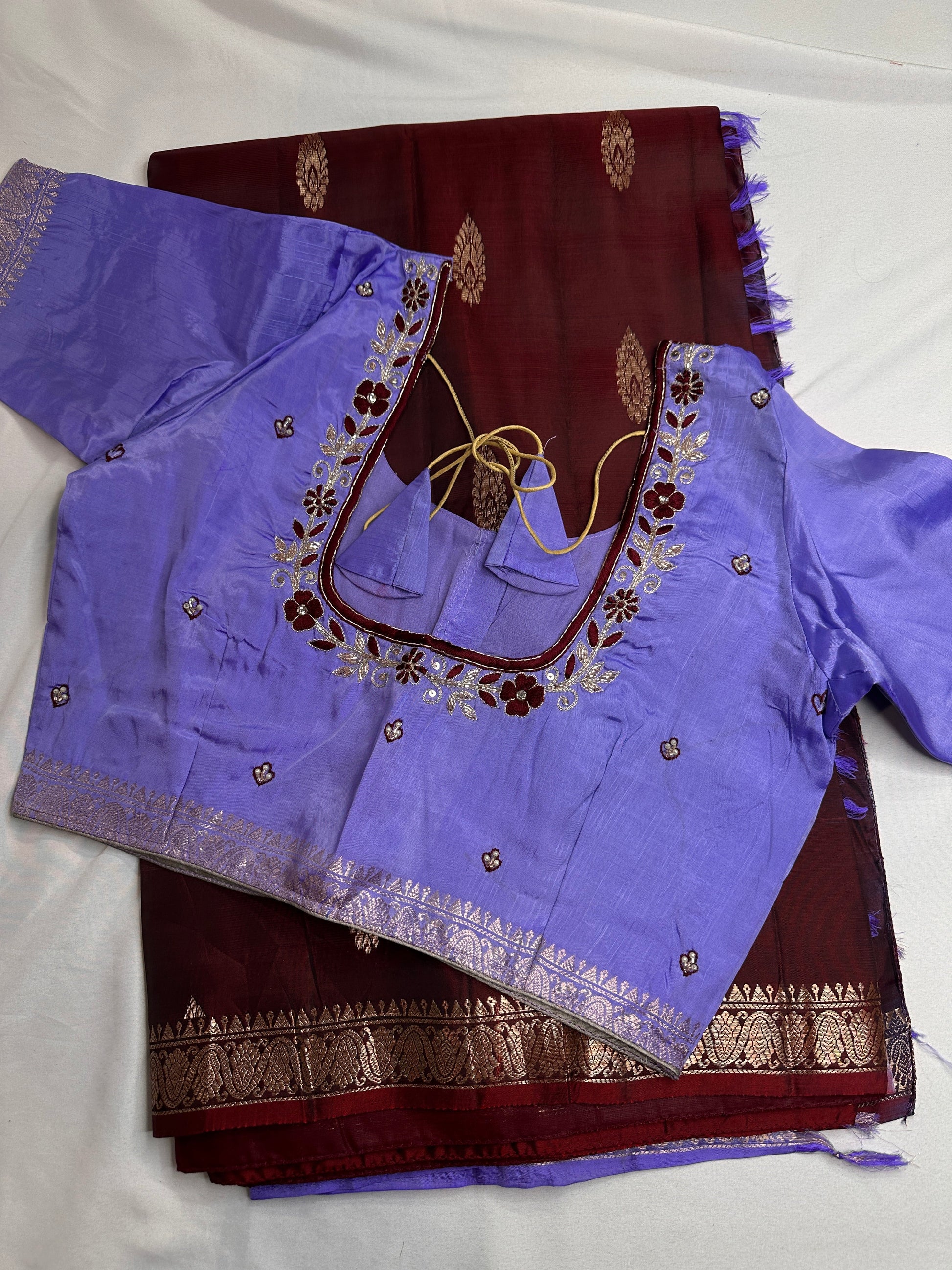 Small Border Uppada Silk Brown Purple Saree