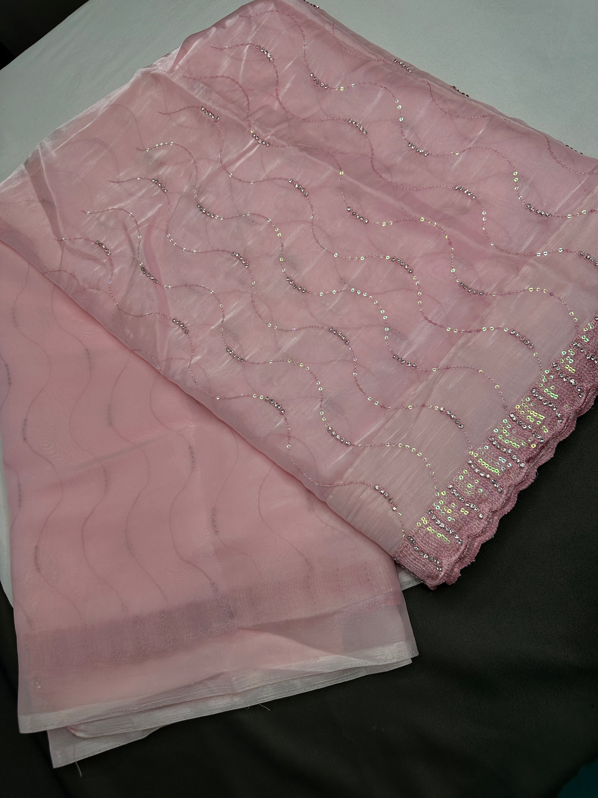 Pink Tissue Work Party Wear Saree - 