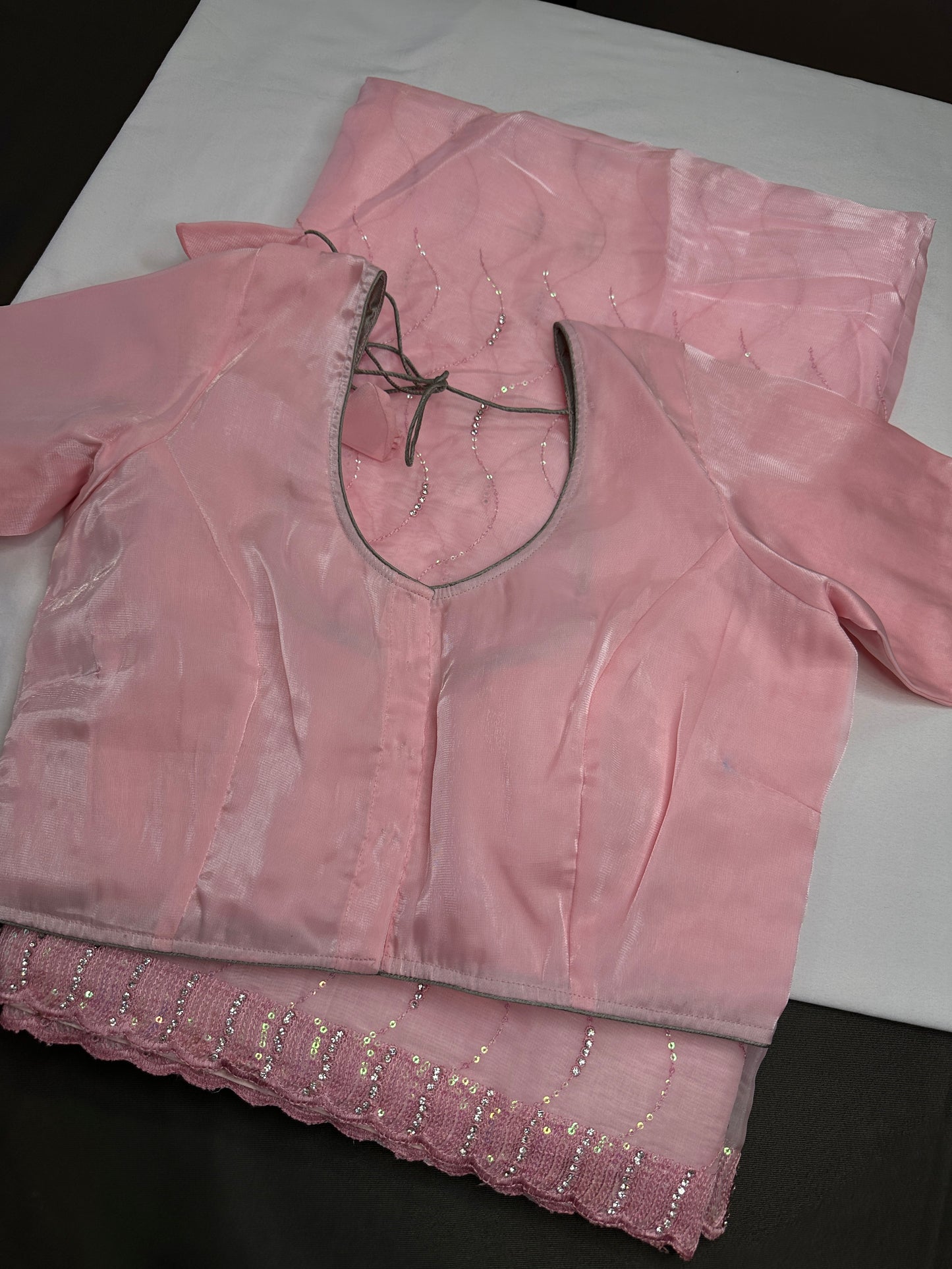 Pink Tissue Work Party Wear Saree - 