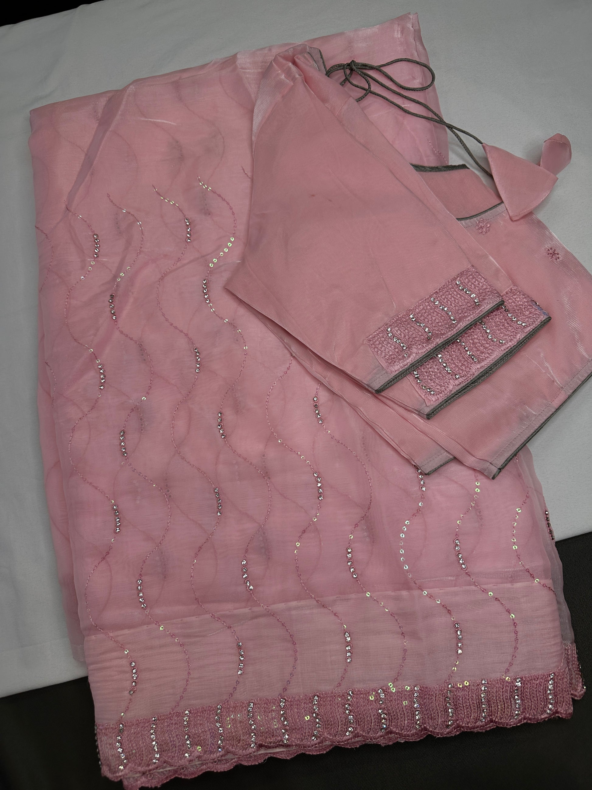 Pink Tissue Work Party Wear Saree - 