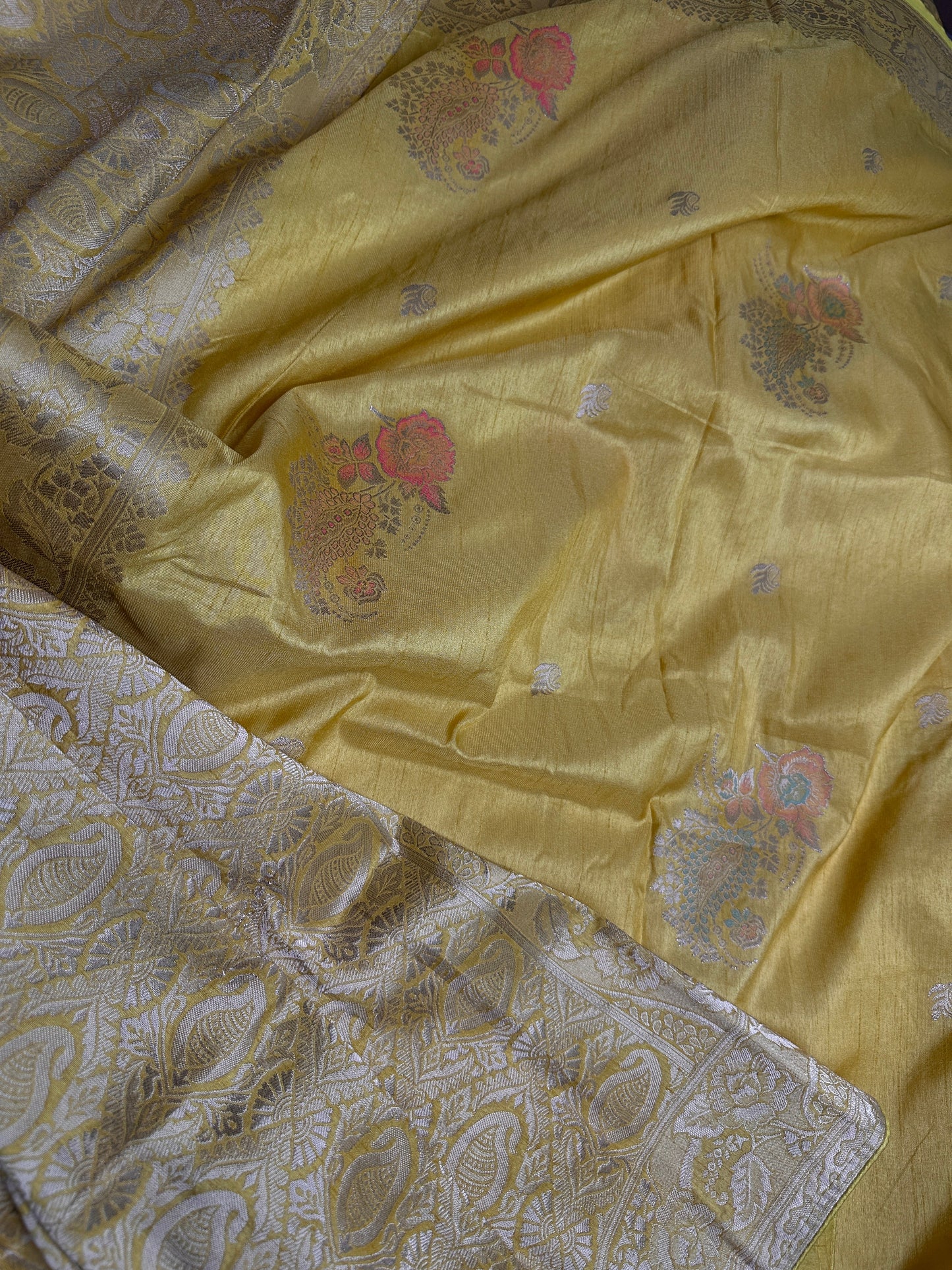Banarsi Munga Silk Yellow Saree