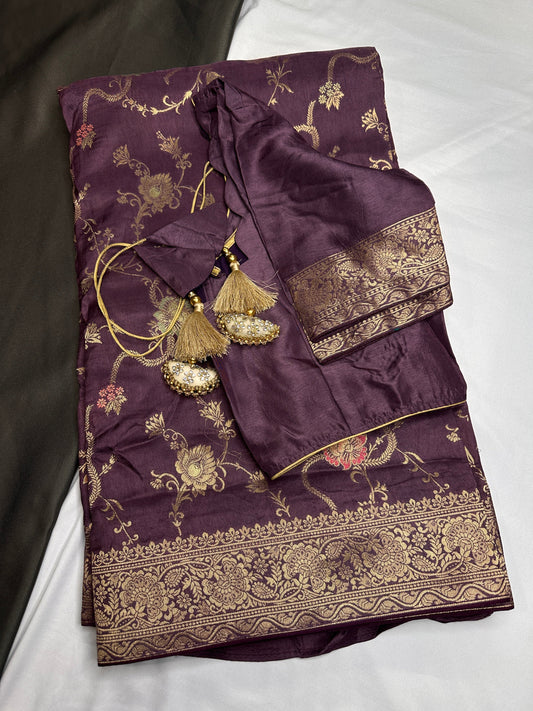 Banarsi Munga Silk Mauve Purple Saree