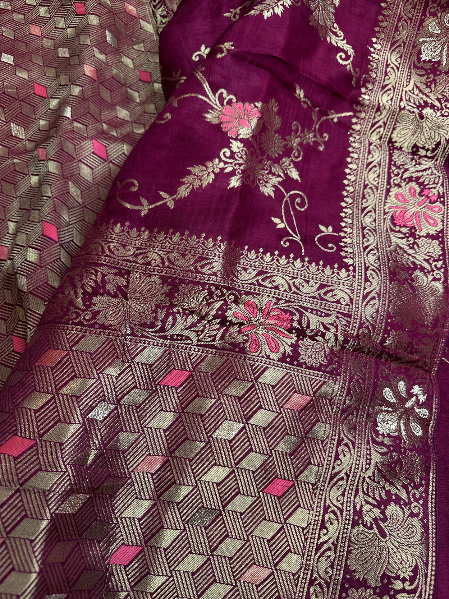 Banarsi Munga Silk Magenta Pink Saree