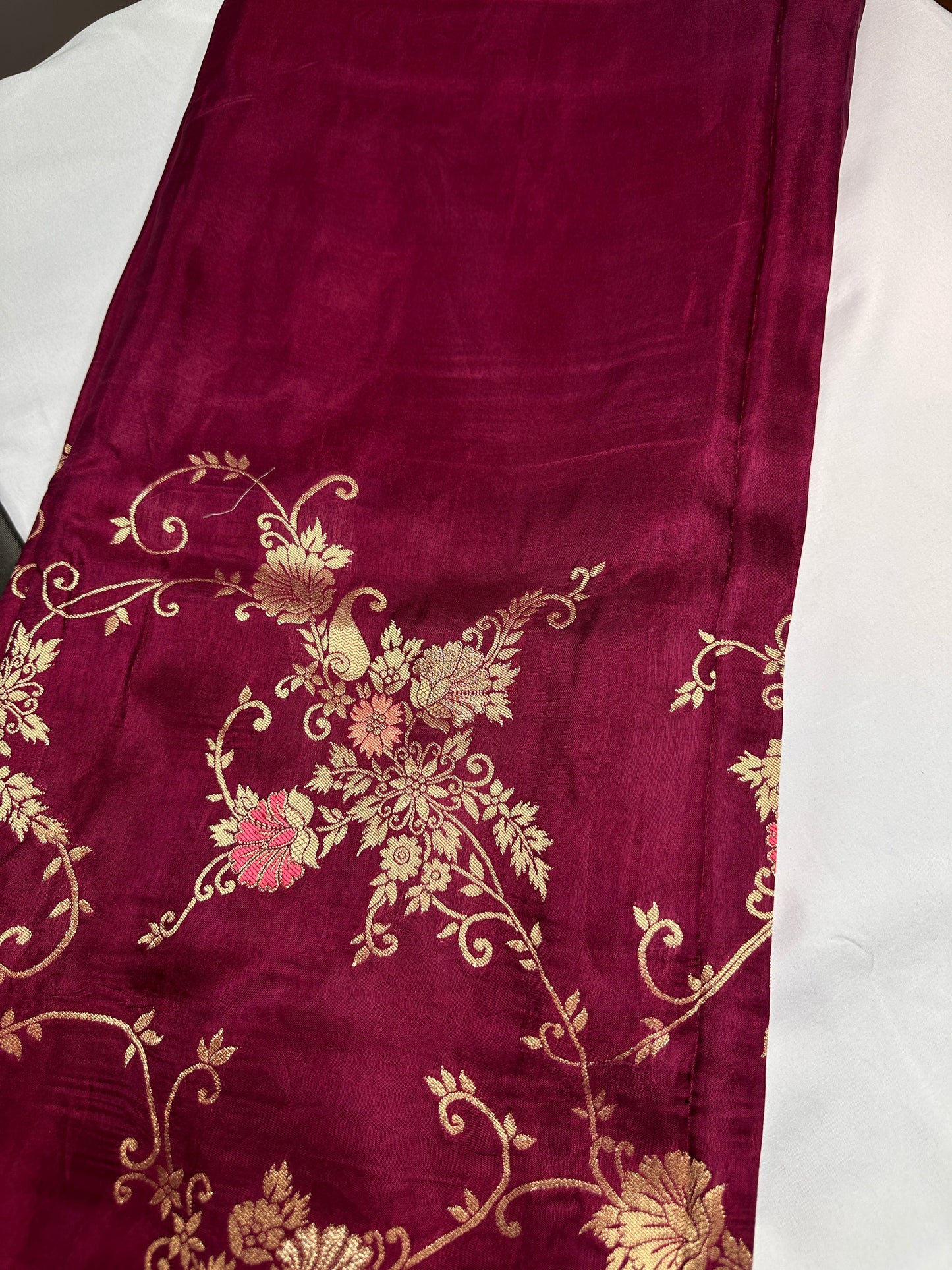 Banarsi Munga Silk Magenta Pink Saree