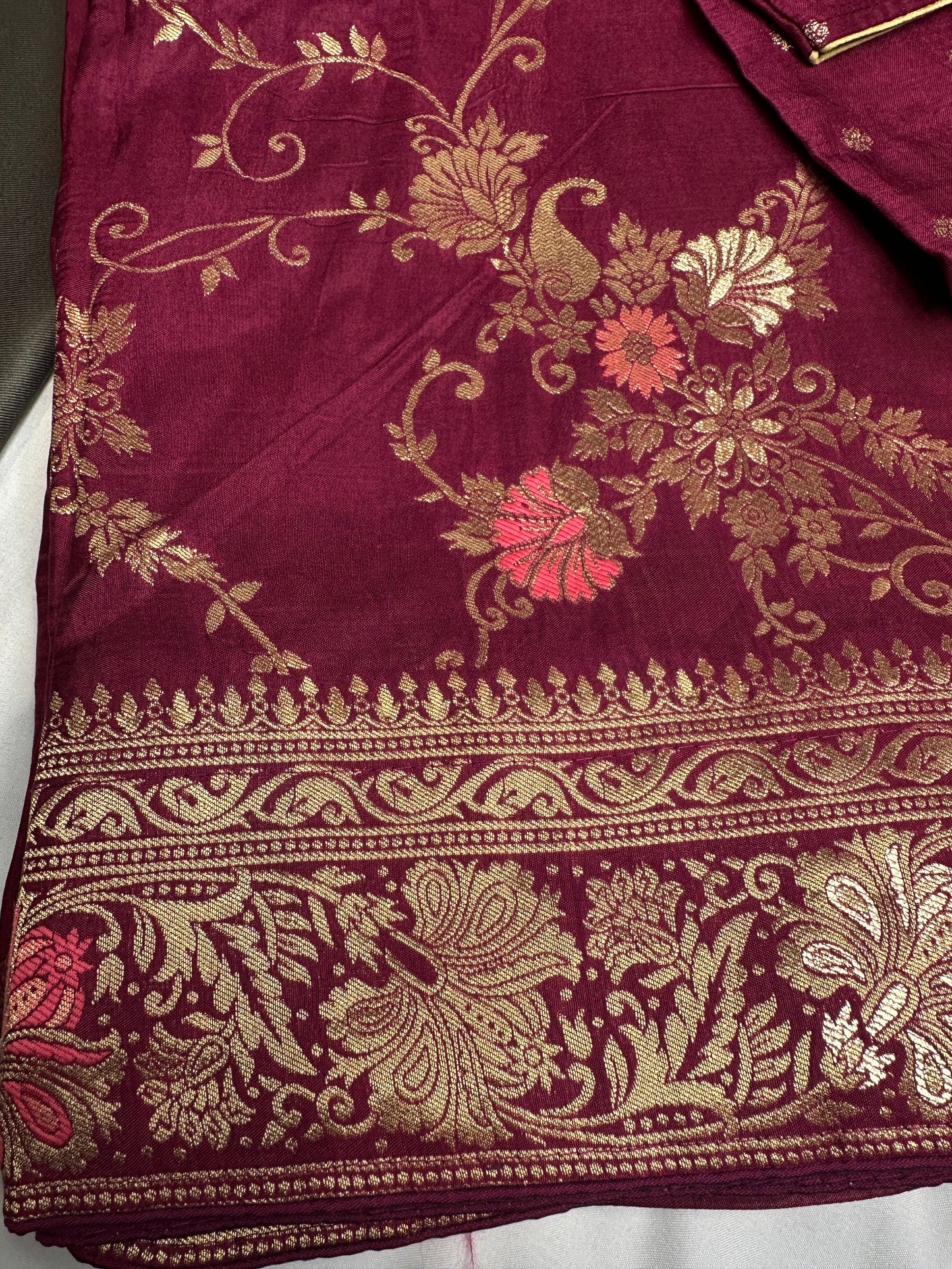 Banarsi Munga Silk Magenta Pink Saree