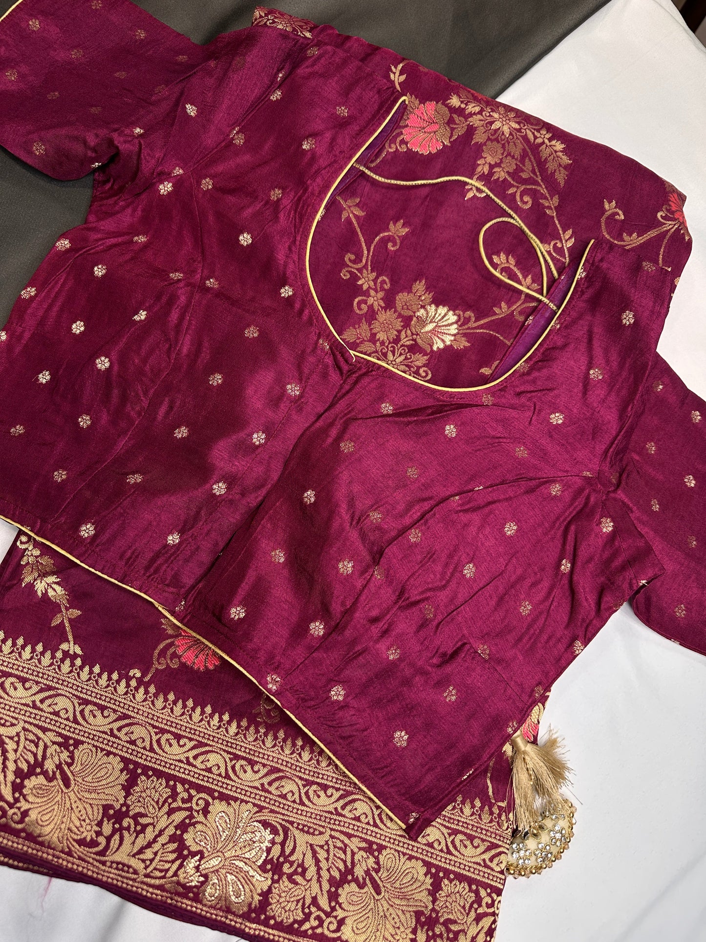 Banarsi Munga Silk Magenta Pink Saree