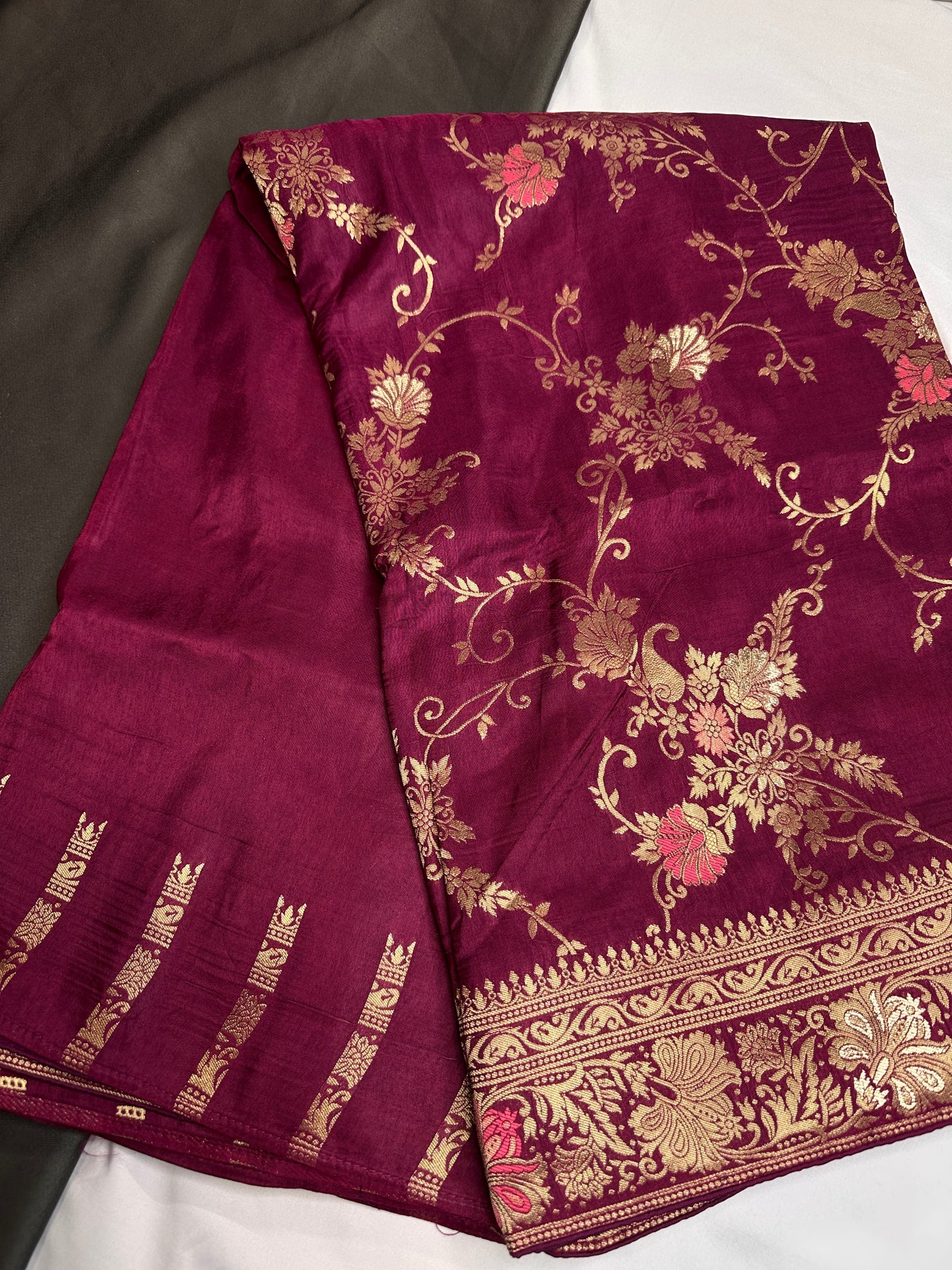 Banarsi Munga Silk Magenta Pink Saree
