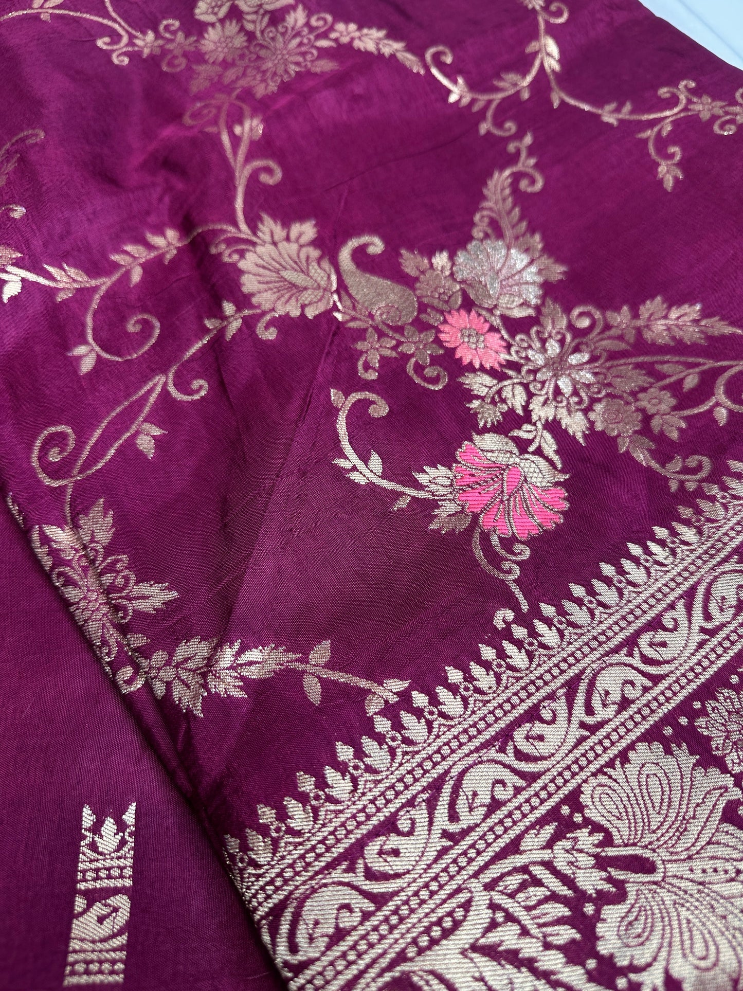 Banarsi Munga Silk Magenta Pink Saree