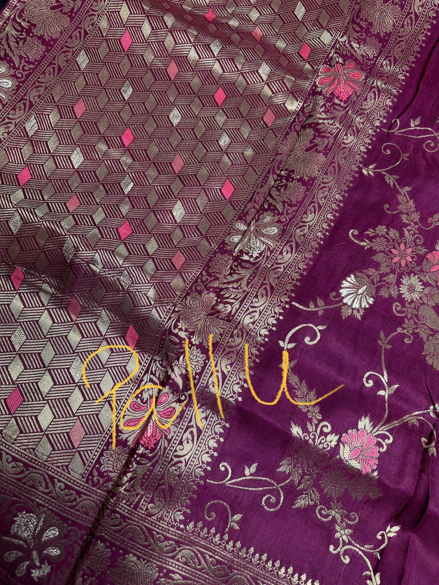 Banarsi Munga Silk Magenta Pink Saree