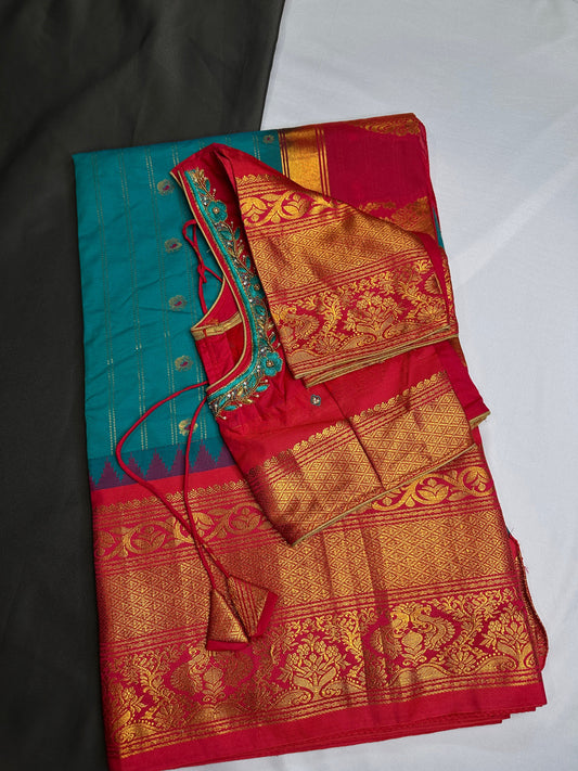 Gadwal Pattu Green Pink Soft Silk Saree