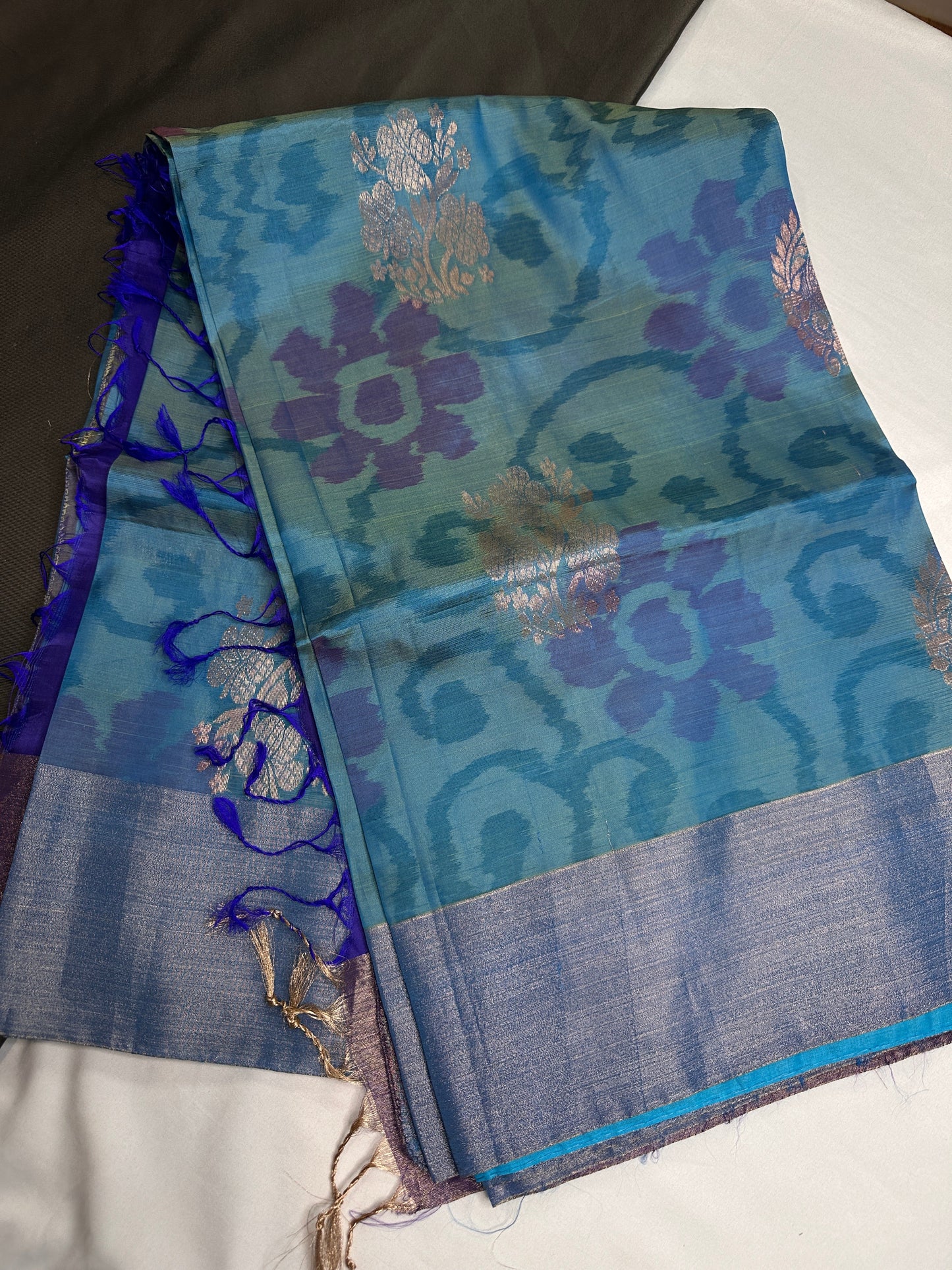 Blue Semi Uppada Silk Butta Saree