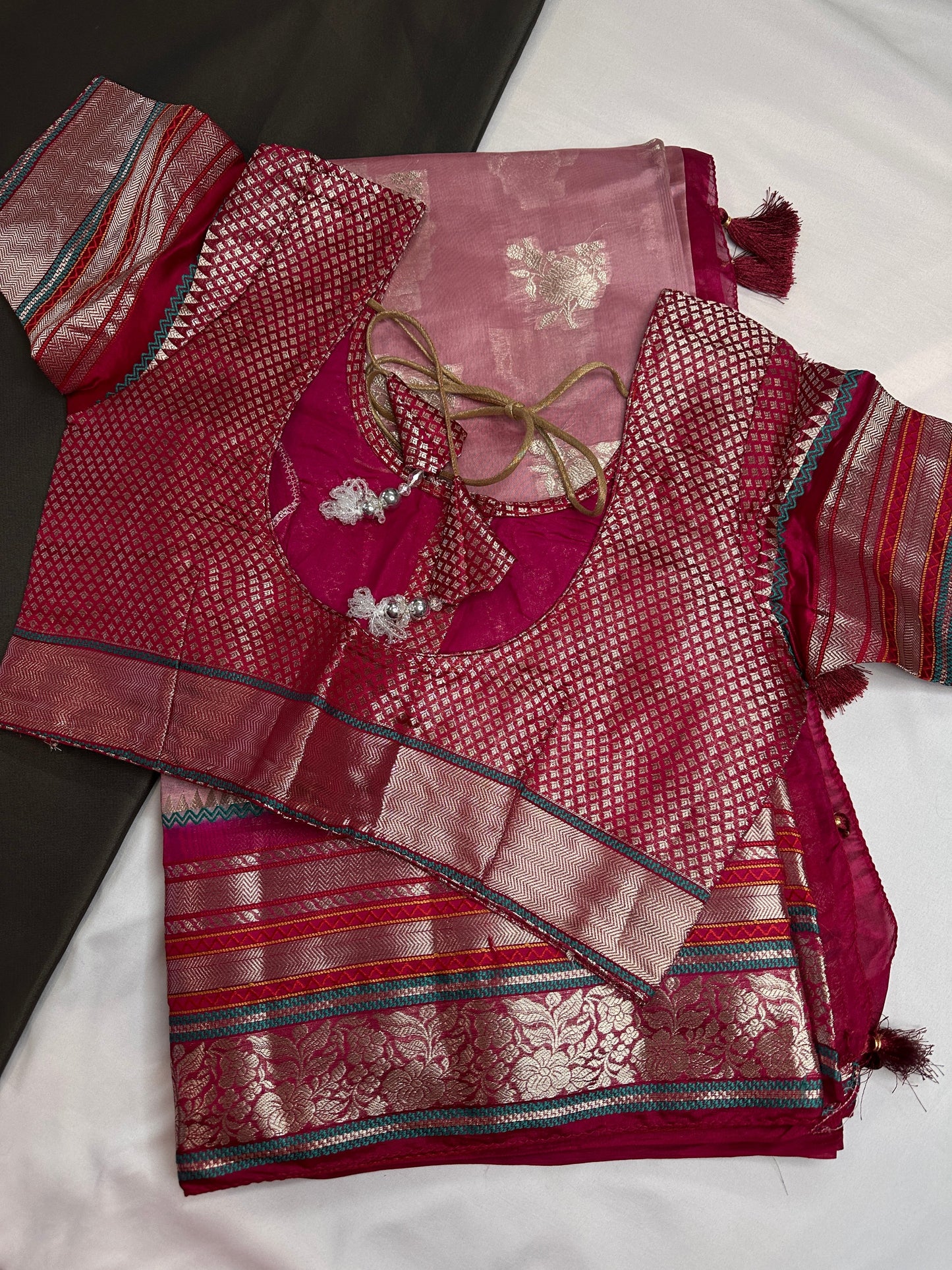 Pure Muga Silk Silver Weaving Pink Saree