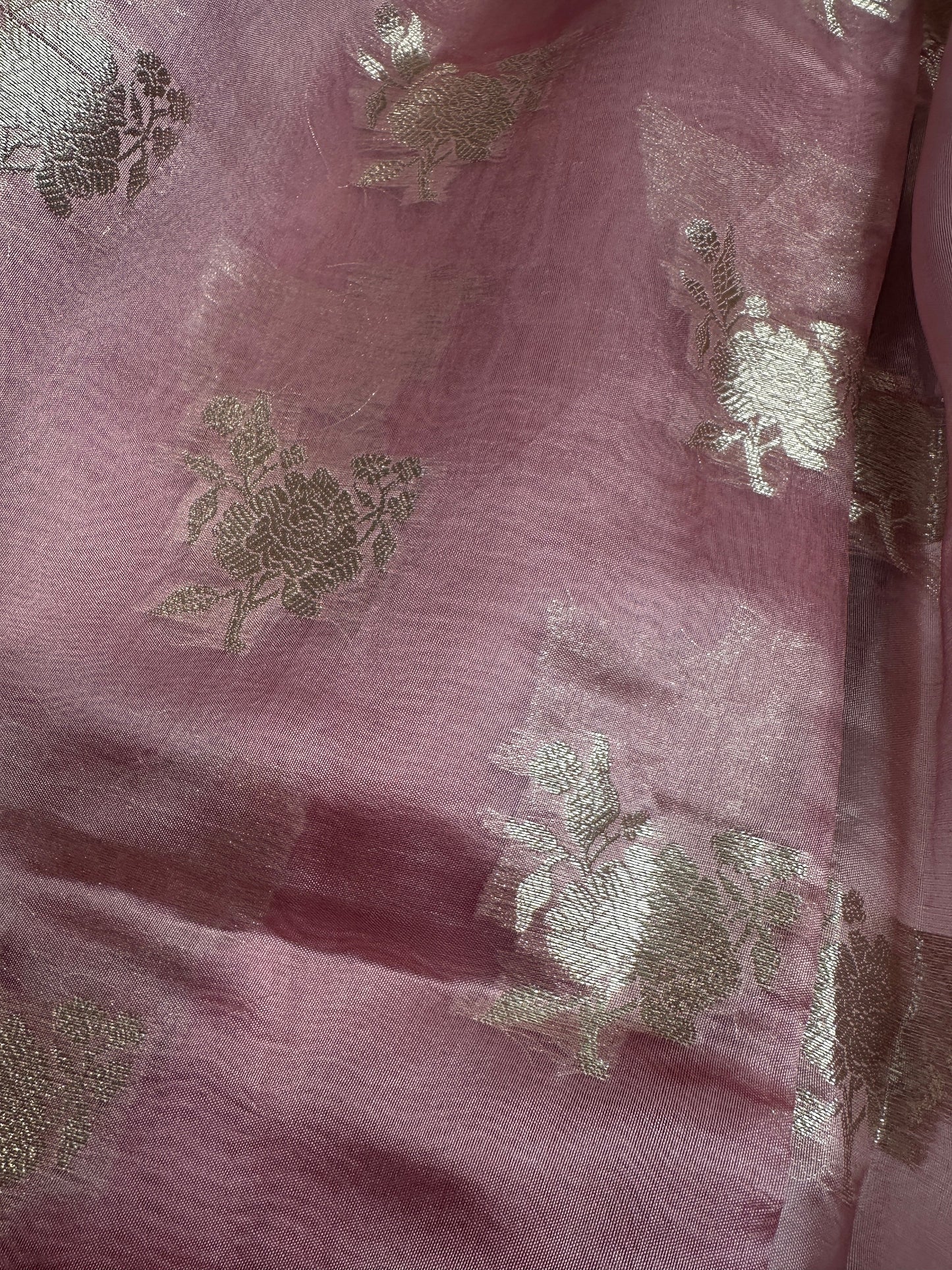 Pure Muga Silk Silver Weaving Pink Saree