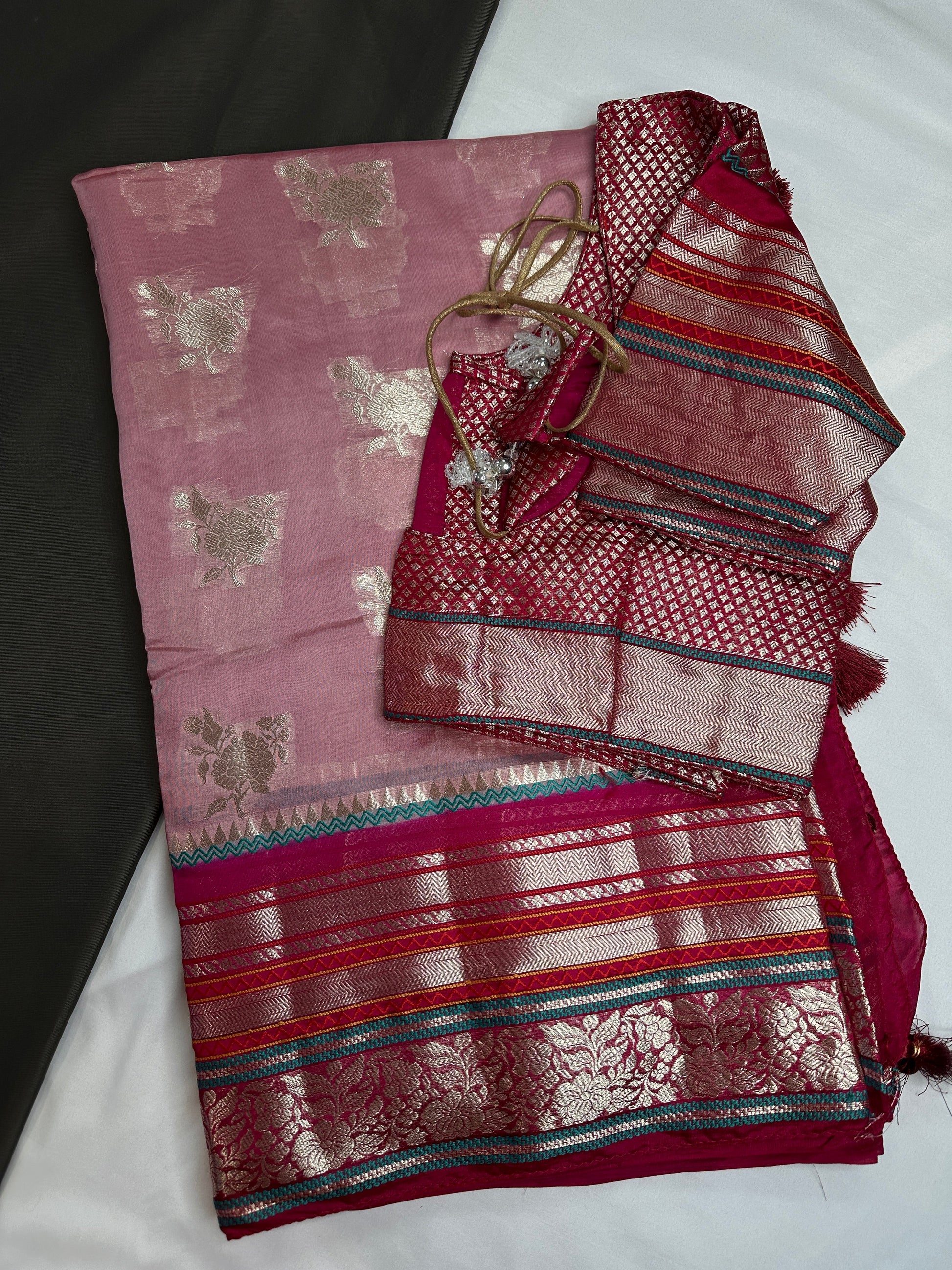 Pure Muga Silk Silver Weaving Pink Saree