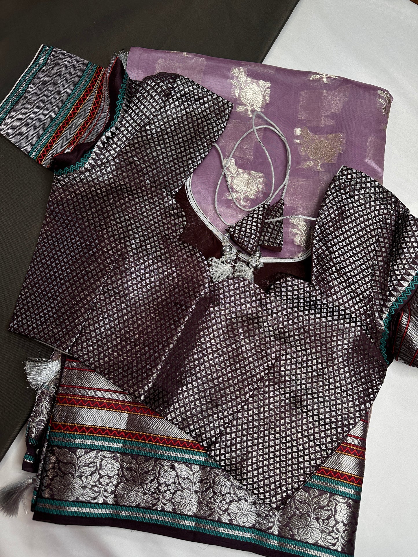 Pure Muga Silk Silver Weaving Lavender Purple Saree