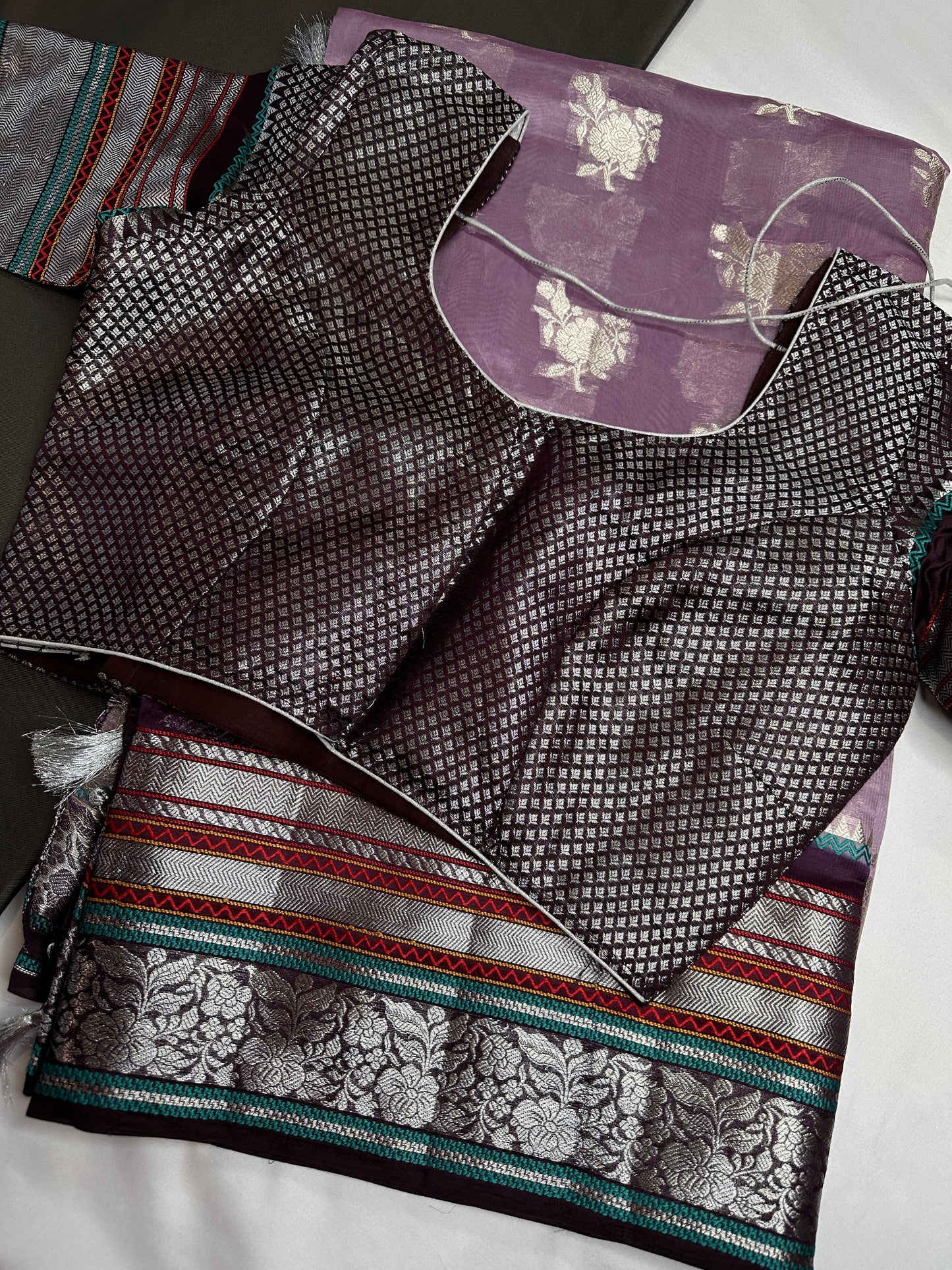 Pure Muga Silk Silver Weaving Lavender Purple Saree