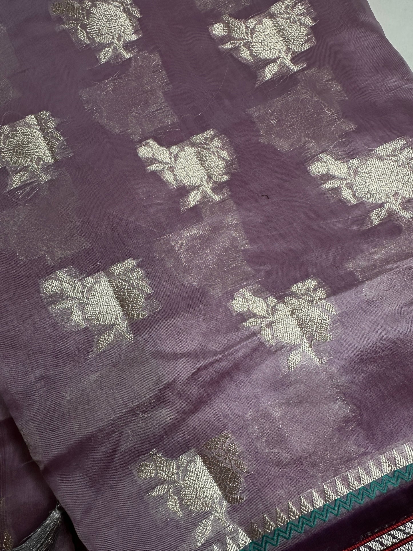 Pure Muga Silk Silver Weaving Lavender Purple Saree