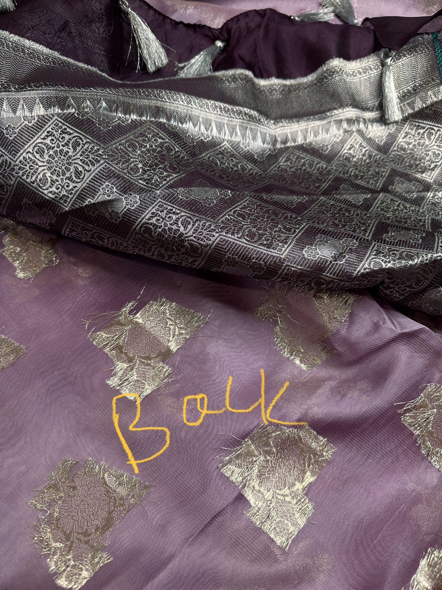 Pure Muga Silk Silver Weaving Lavender Purple Saree