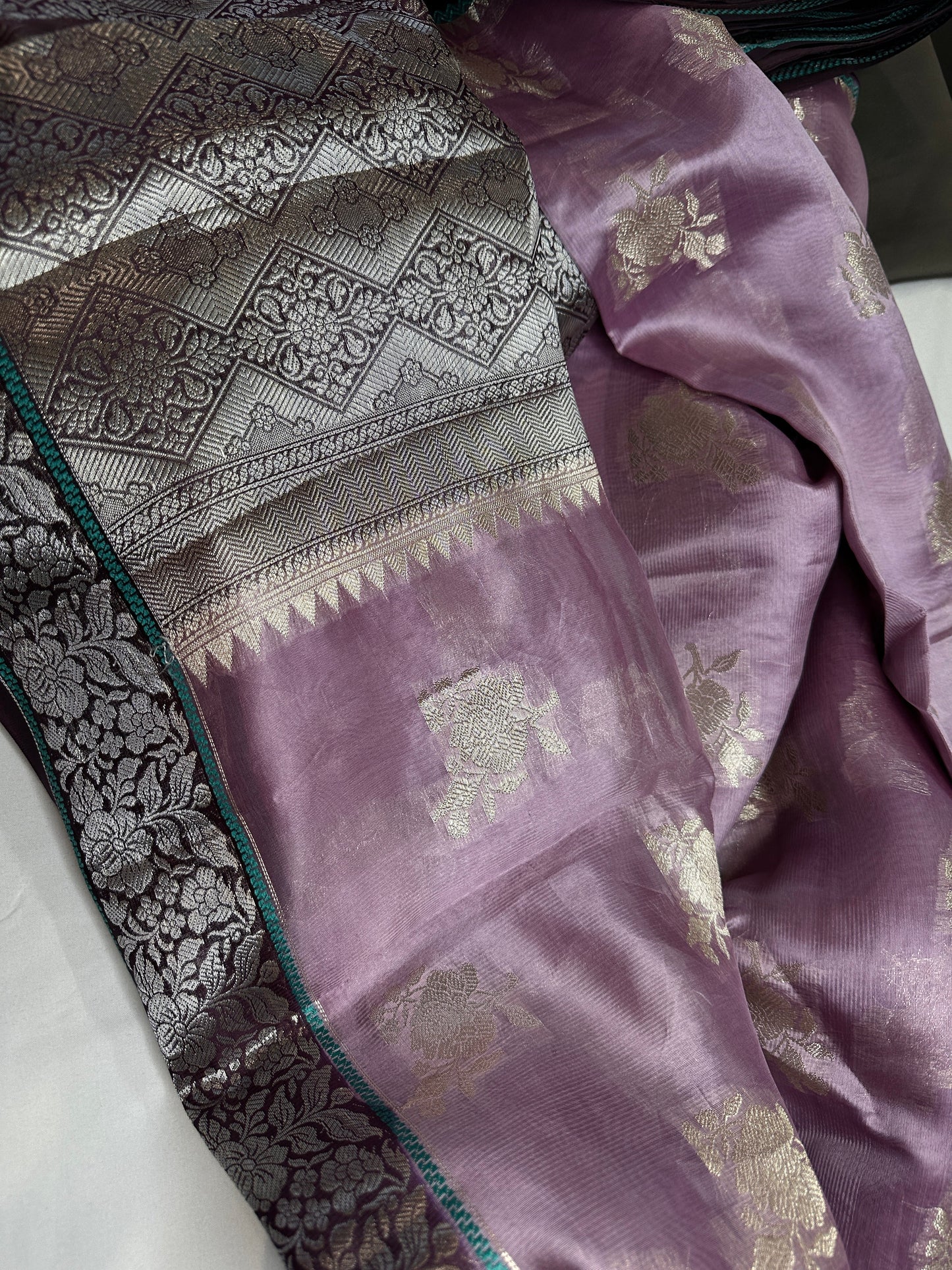 Pure Muga Silk Silver Weaving Lavender Purple Saree