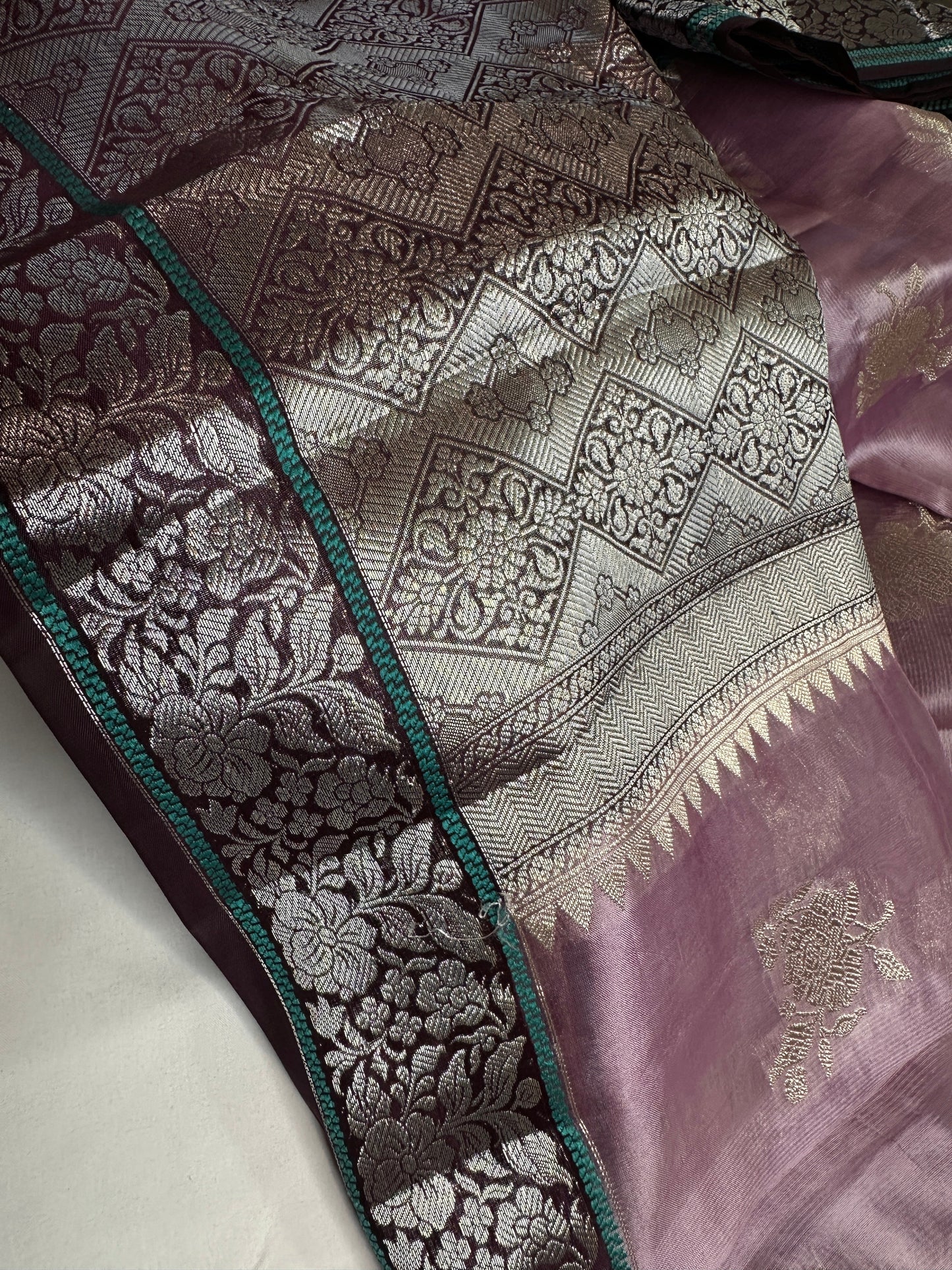 Pure Muga Silk Silver Weaving Lavender Purple Saree
