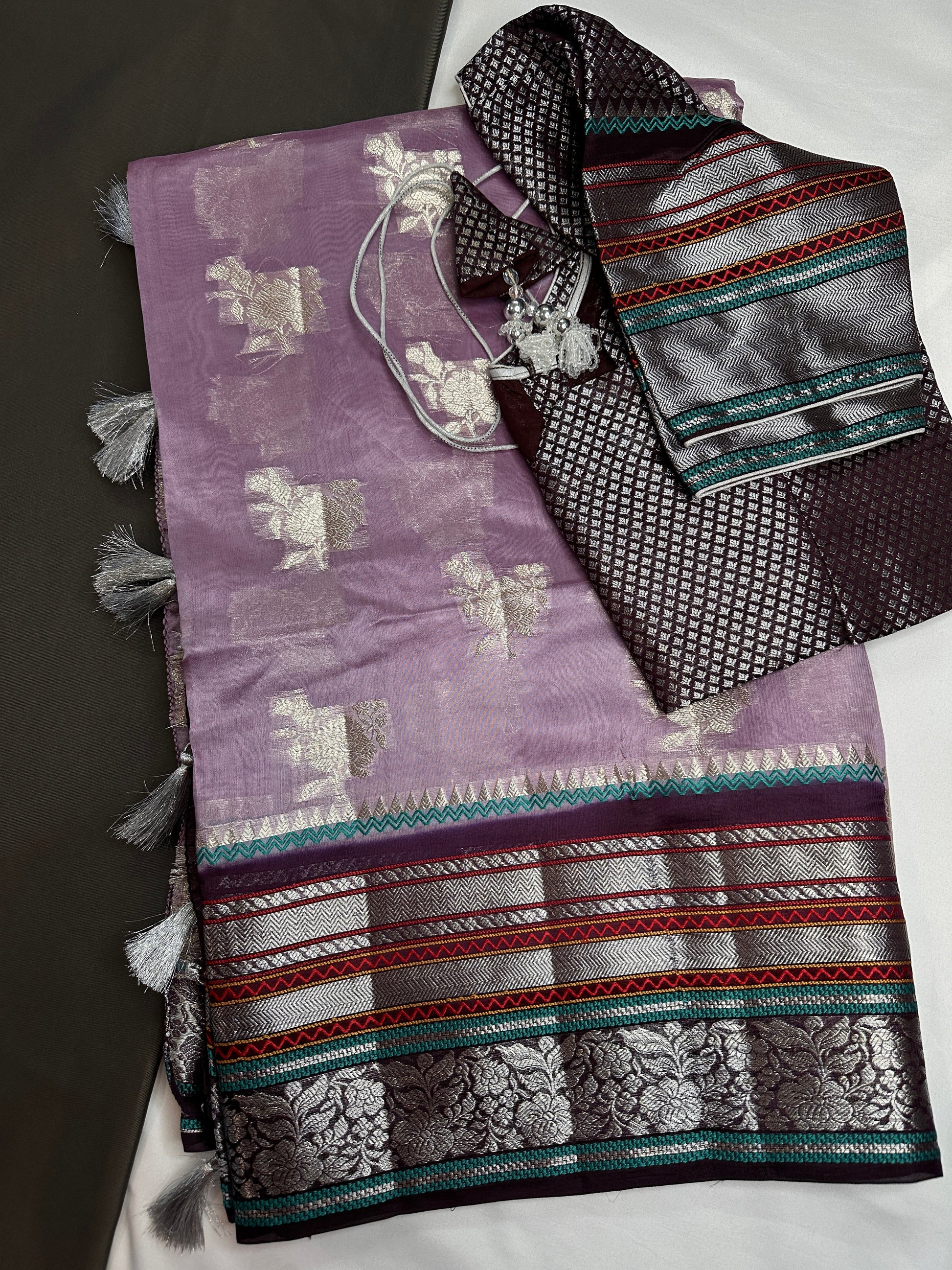 Pure Muga Silk Silver Weaving Lavender Purple Saree