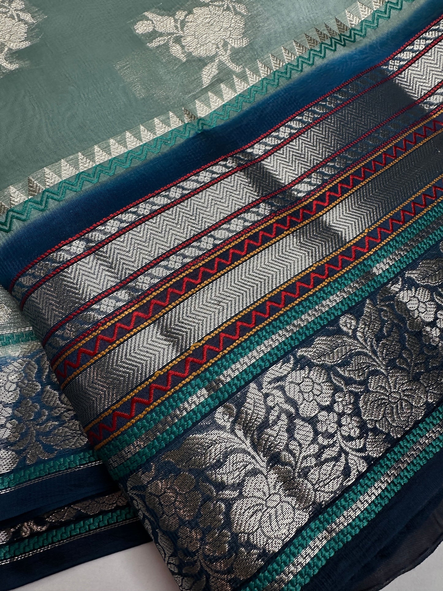 Pure Muga Silk Silver Weaving Blue Saree