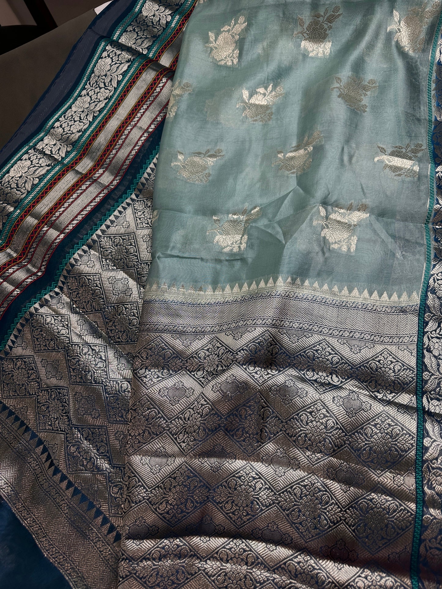 Pure Muga Silk Silver Weaving Blue Saree