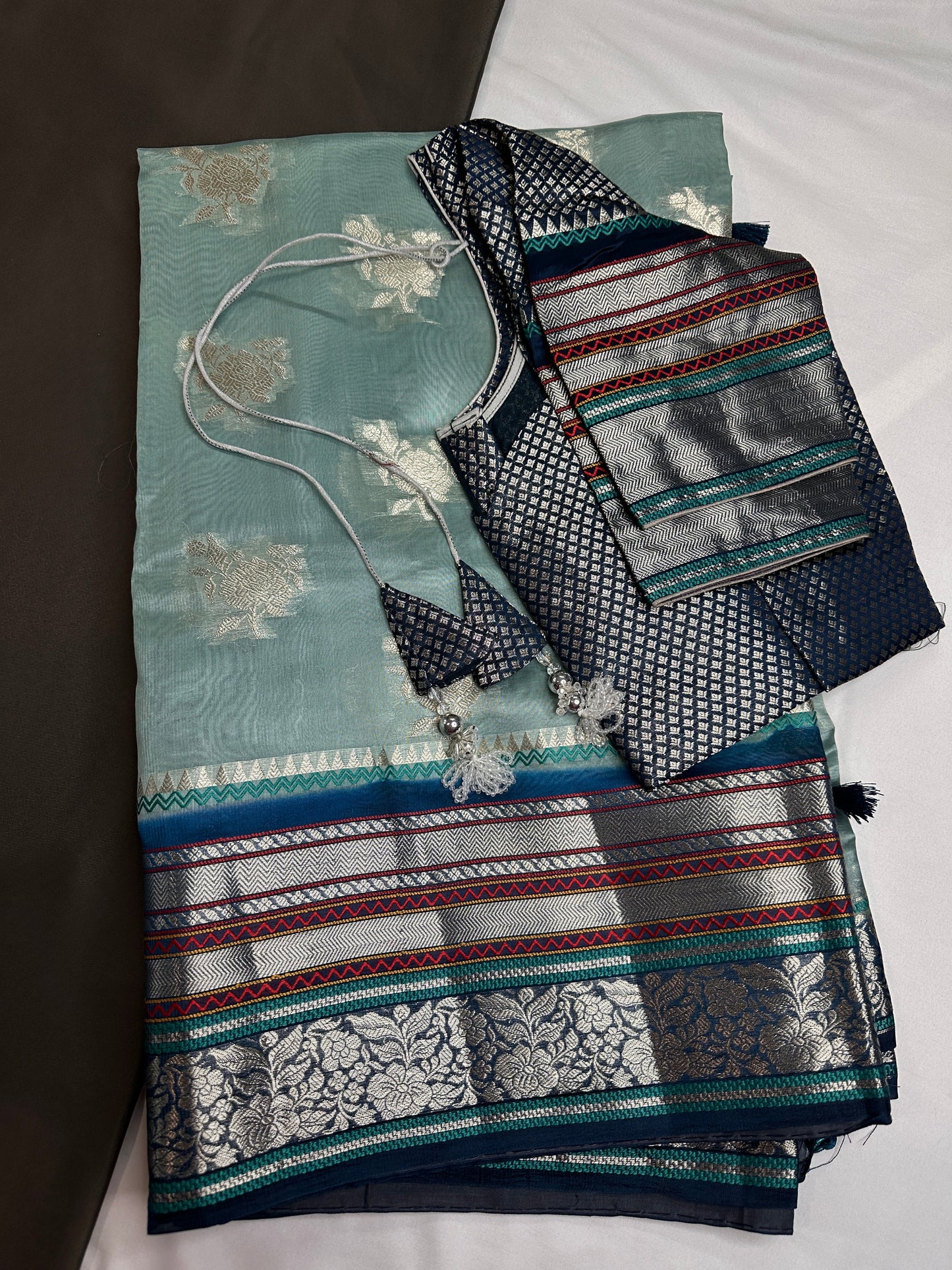 Pure Muga Silk Silver Weaving Blue Saree