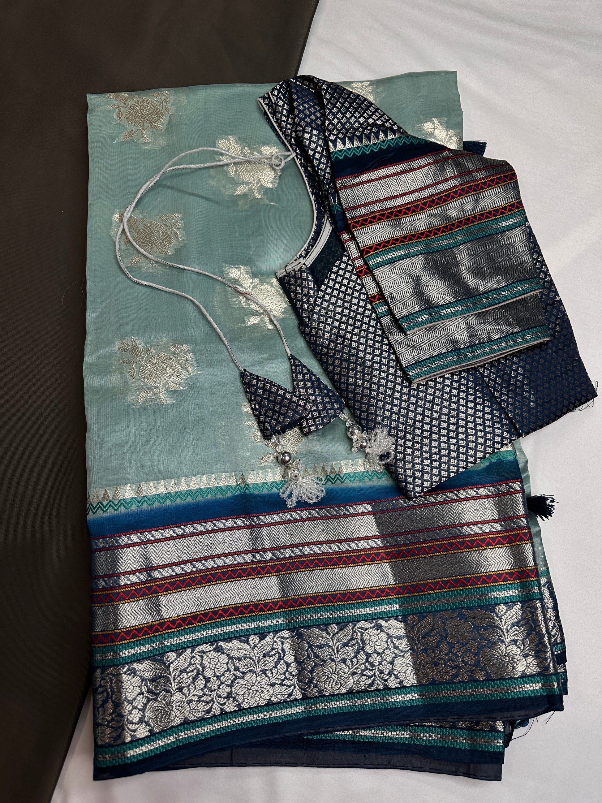 Pure Muga Silk Silver Weaving Blue Saree