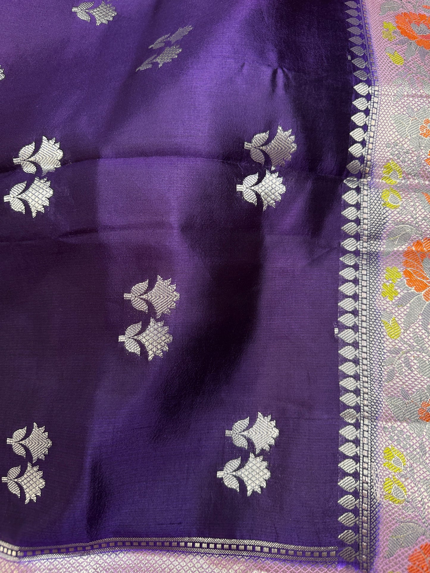 Pure Muga Silk Silver Weaving Lavender Purple Saree